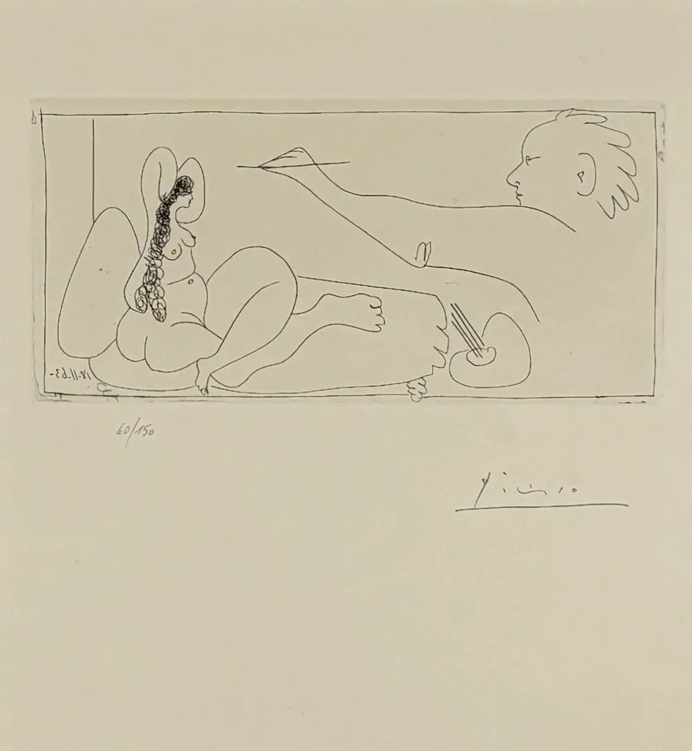 Pablo Picasso, Peintre et modele a l'Ottomane, 1963