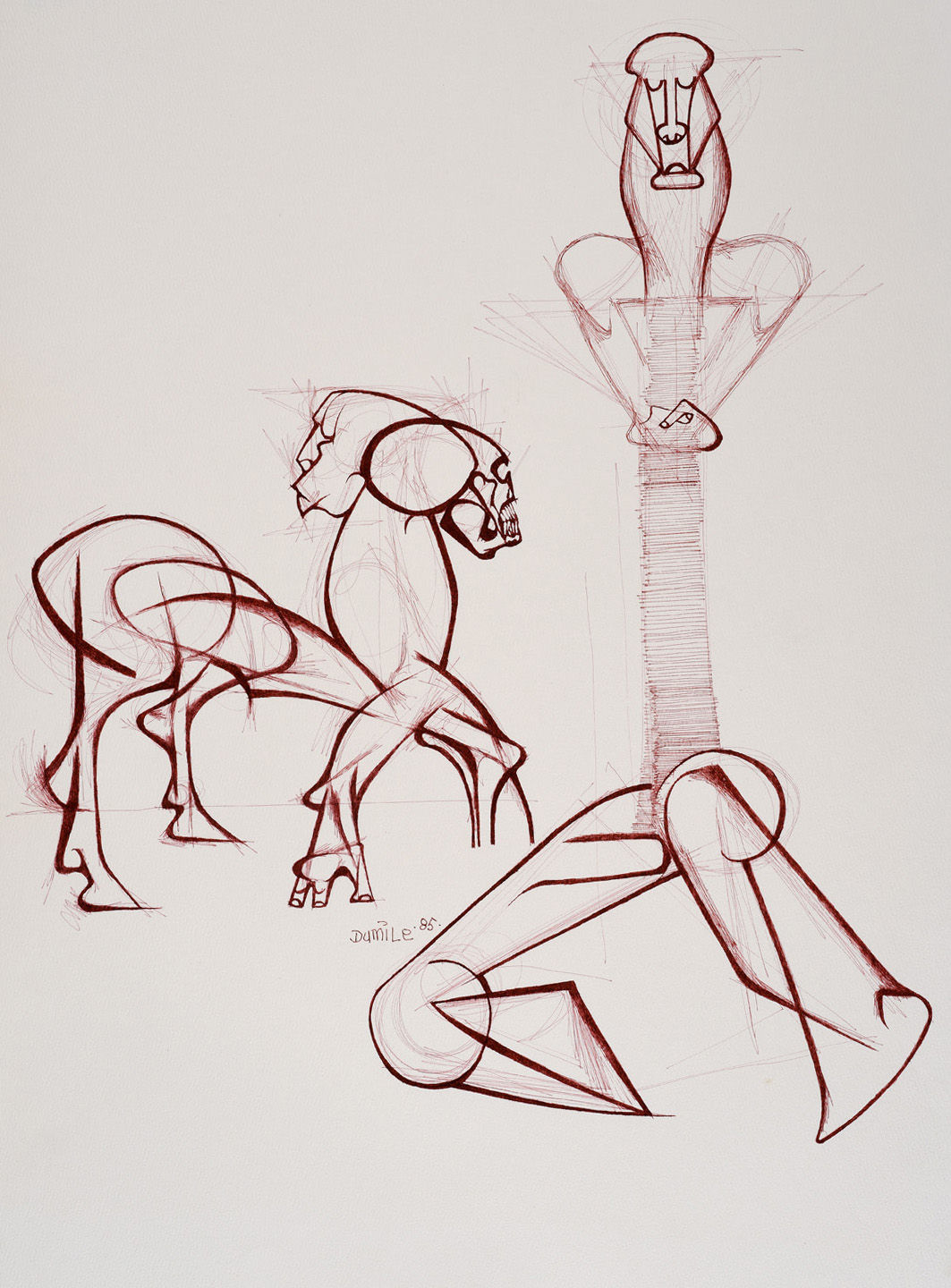 Dumile Feni, Untitled (Figure and Beast), 1985
