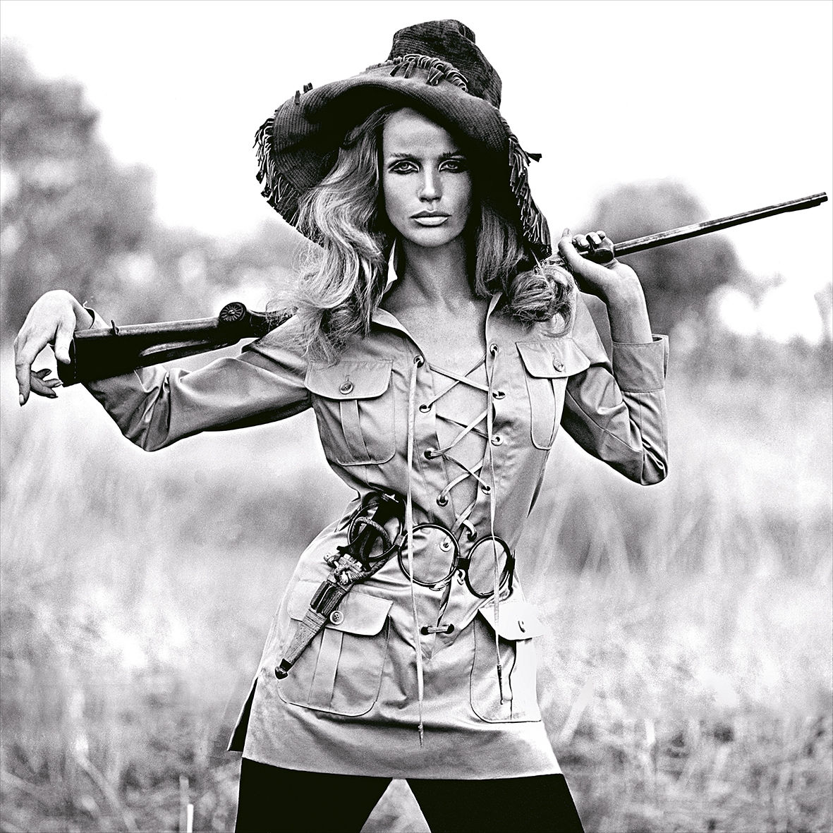 Franco Rubartelli, Veruschka, Safari dress by Yves Saint Laurent, French Vogue, July/August , 1968