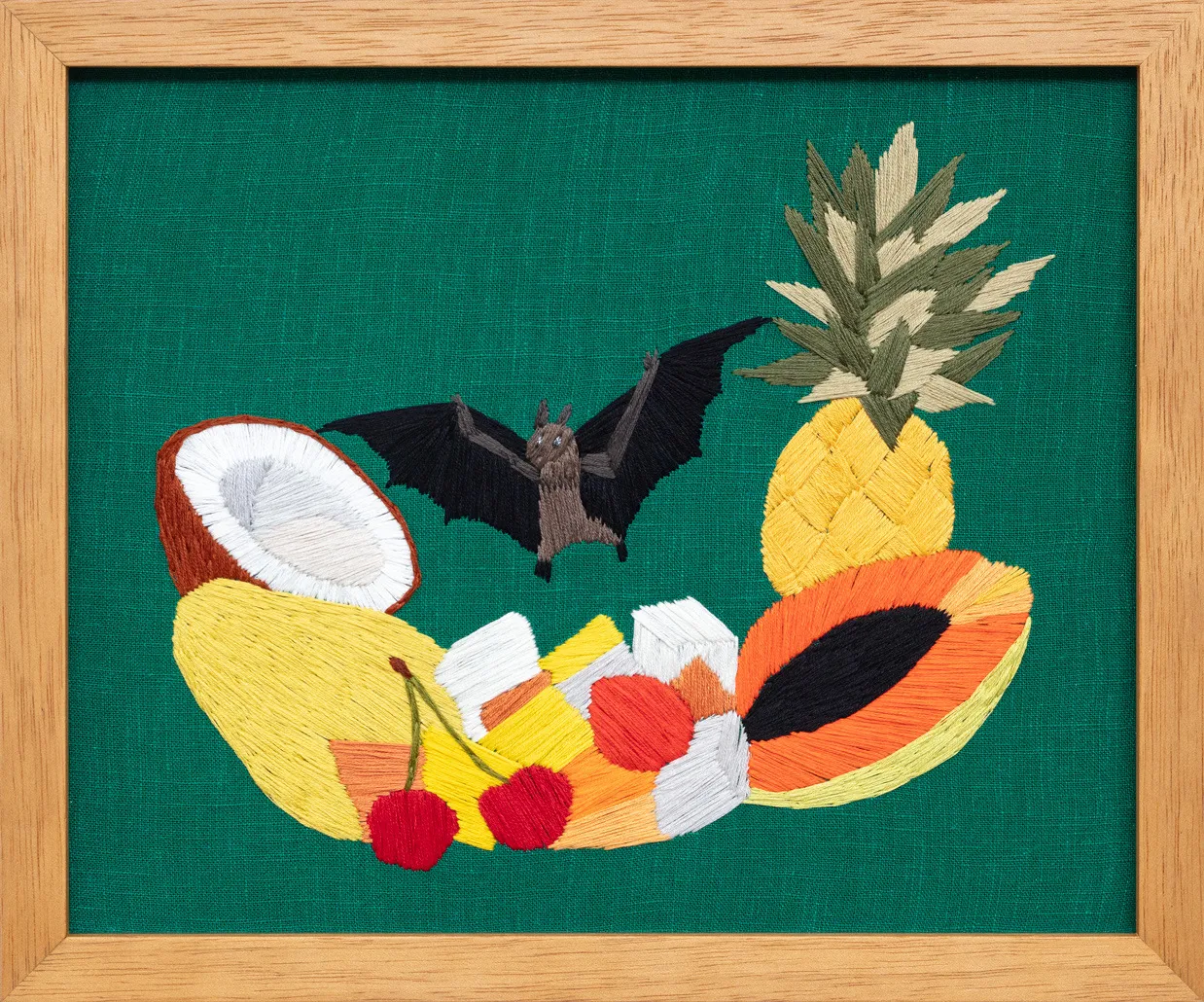 Erica van Zon, Fruit Bat on Canned Fruit, 2025