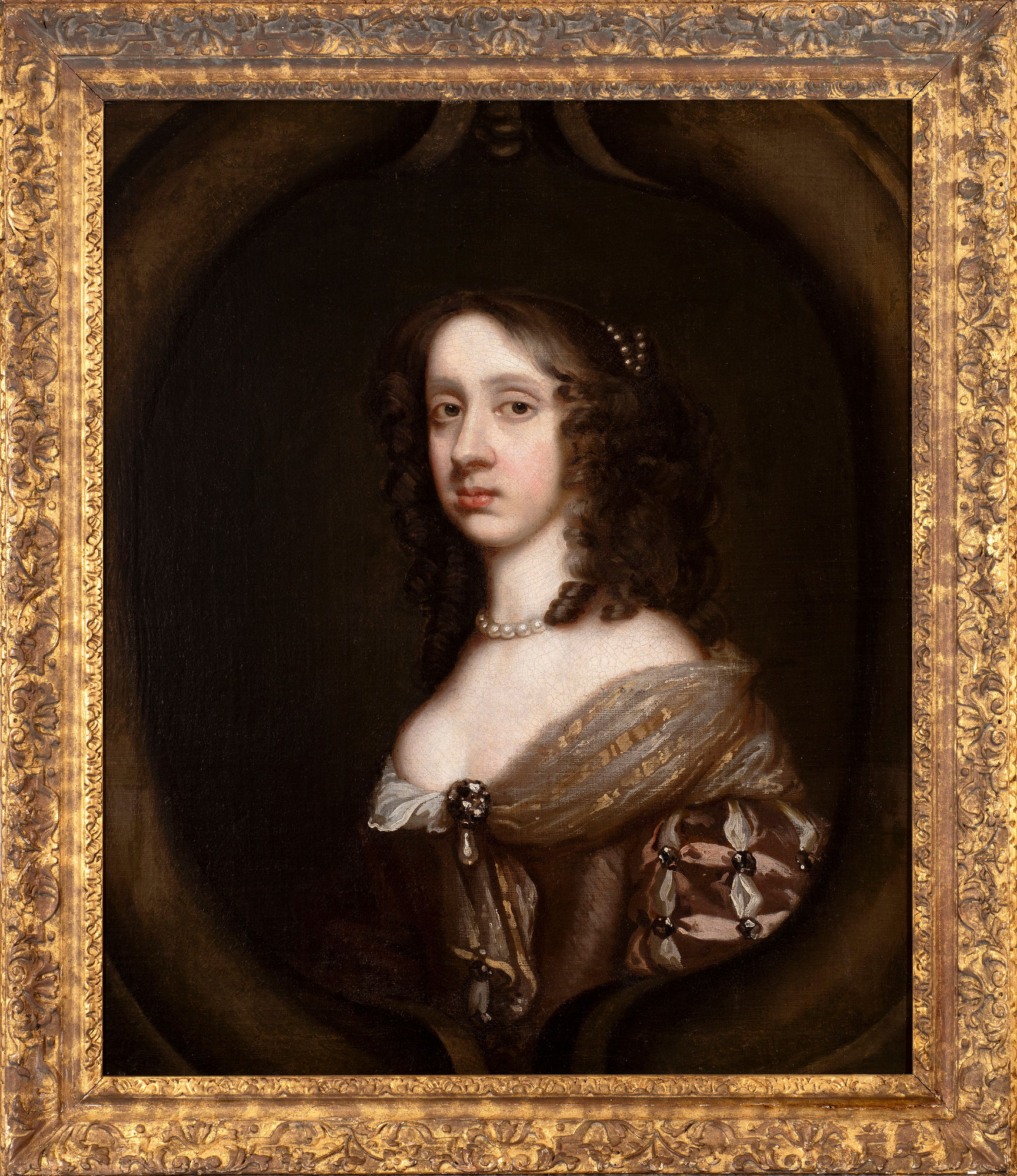 Attributed to Peter Lely, Portrait of a lady wearing a brown dress