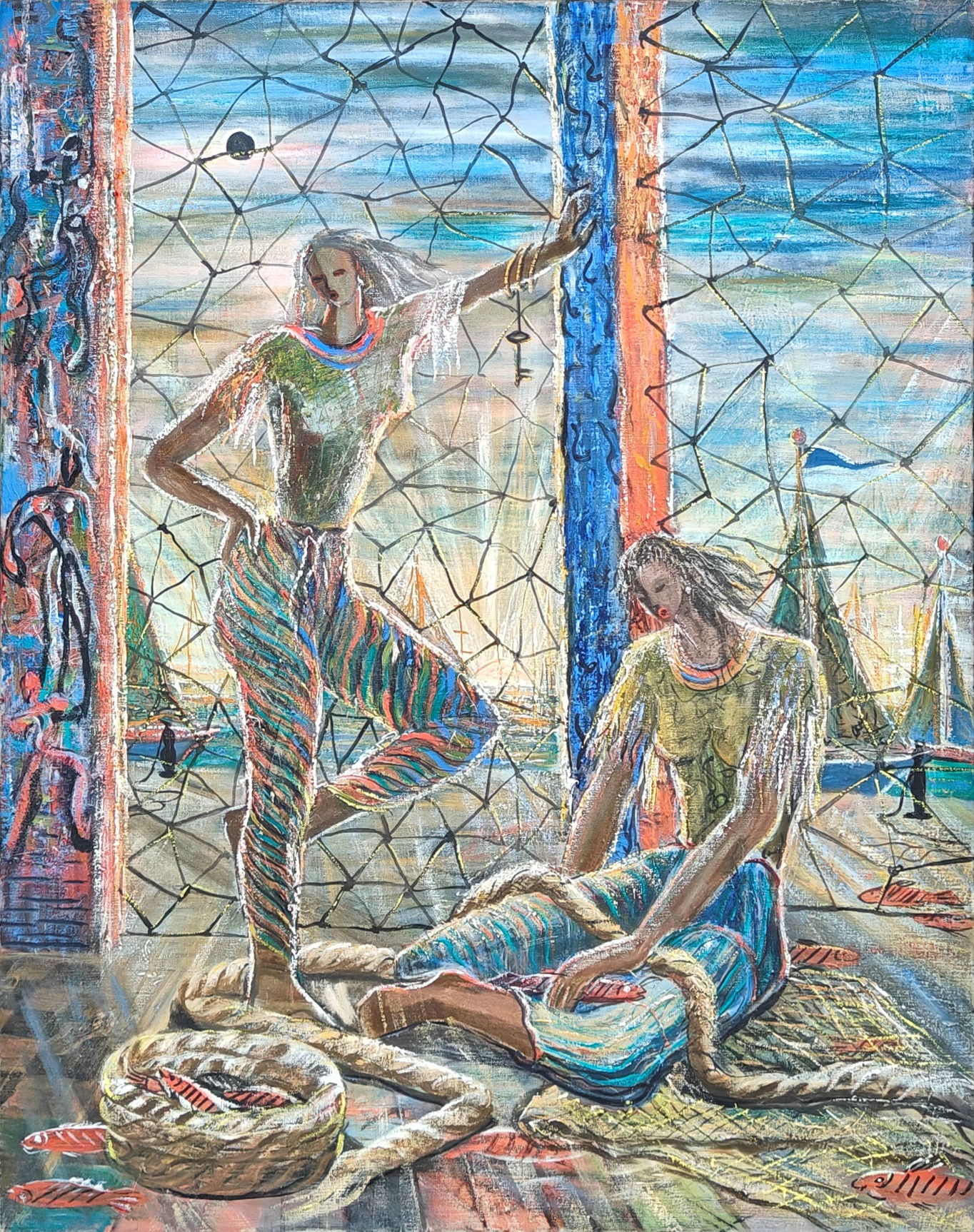 Juanita Guccione, Untitled (two women, nets, coil of rope), c. 1946