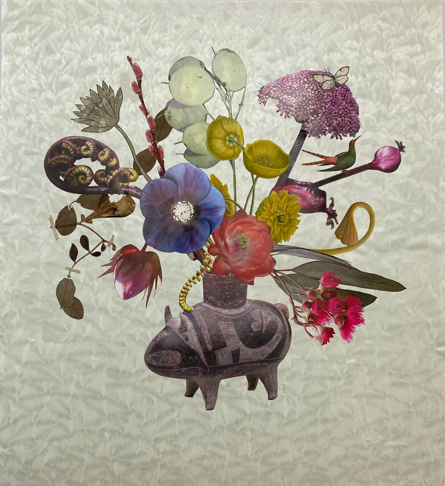 Jane Hammond, Thai Water Buffalo Vessel with Angelica, Tree Fern and Cactus Flower, 2021