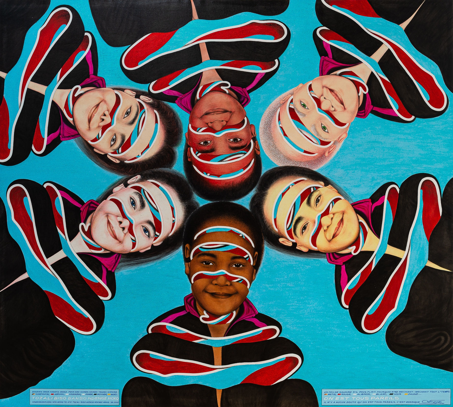 Chéri Samba On est tous pareils Acrylique et paillettes sur toile 205 x 185 cm