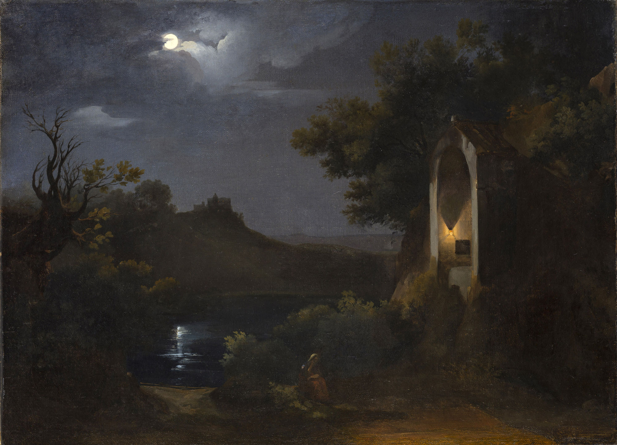 Giovanni Battista Camuccini, Notturno sul lago di Albano dalla chiesa dei Riformati, 1840