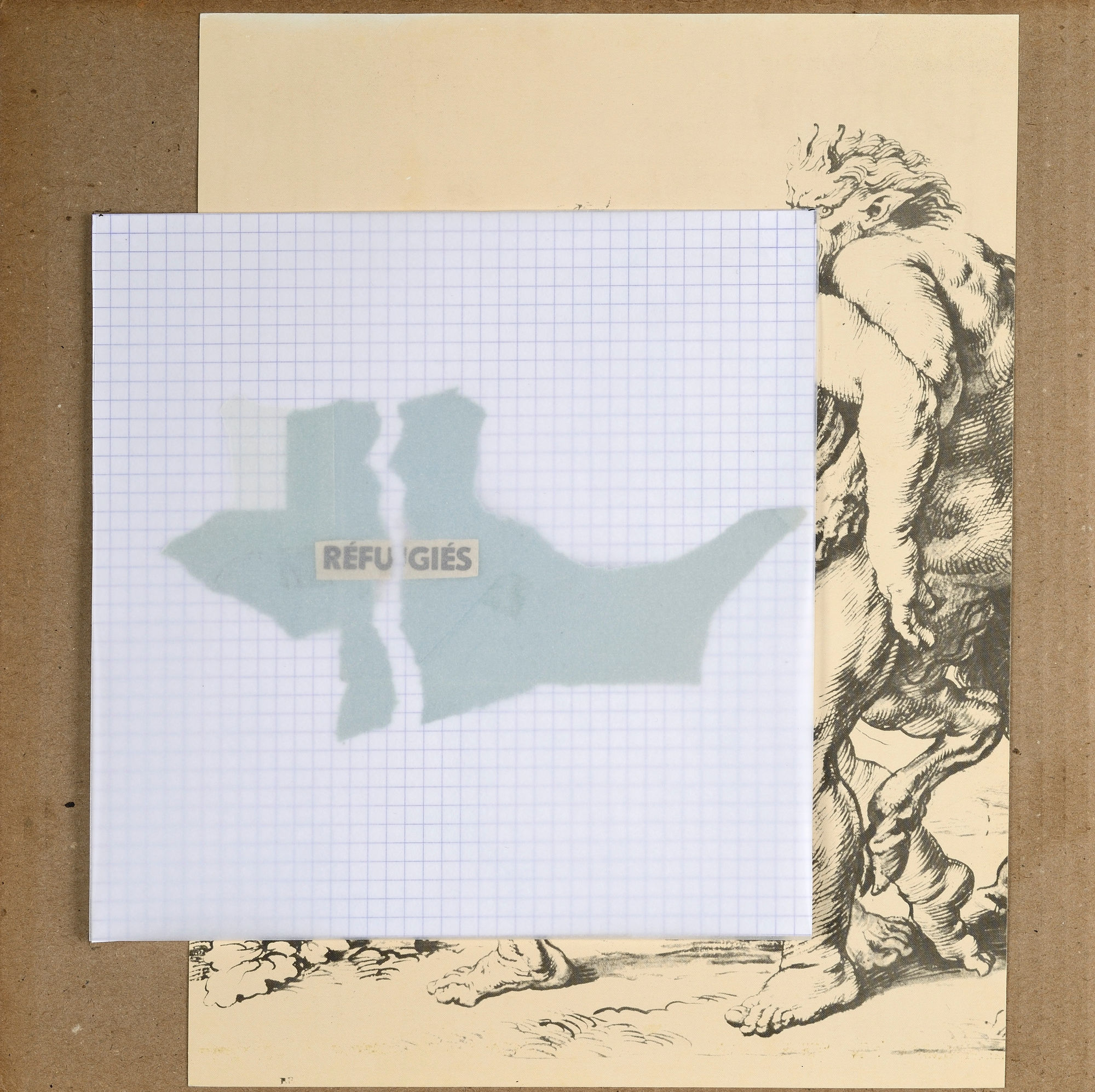 Gil Joseph Wolman réfugiés collage: Canson, page de magazine, papier calque, journal 30 x 30 cm (disponible) 30 x 30 cm (available)