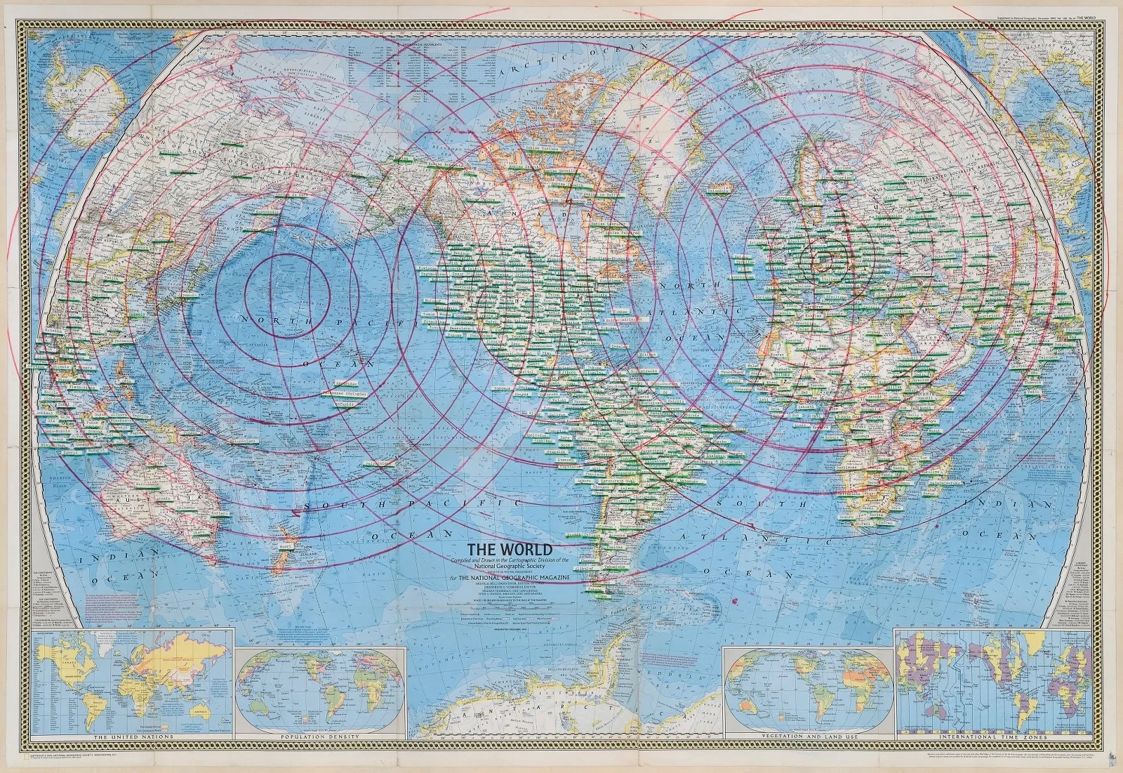 Bernard Heidsieck Vaduz carte géographique, feutre et bandes de tapuscrits découpées et collées sur papier imprimé 74 x 108 cm