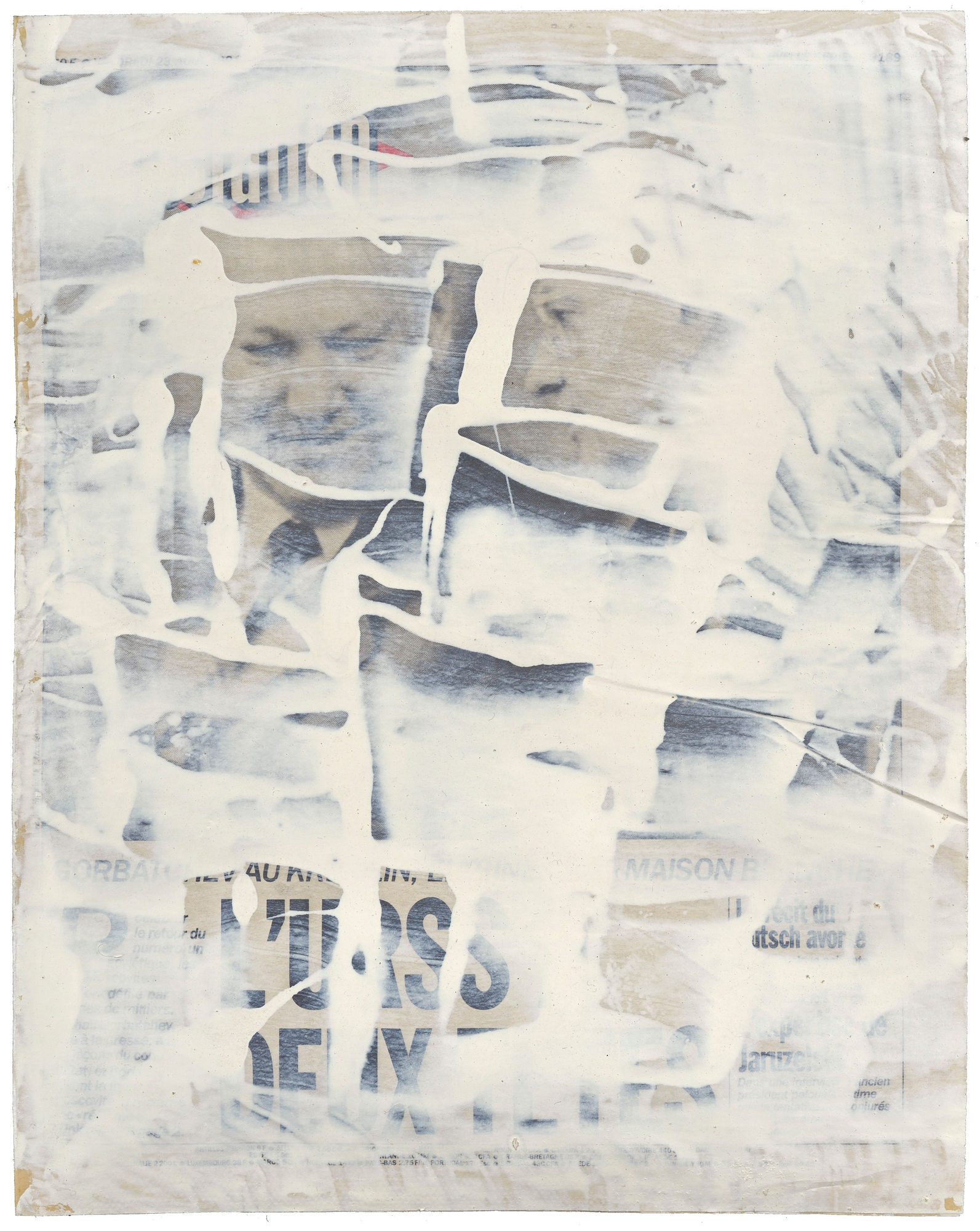 Gil Joseph Wolman le coup d'Etat peinture blanche sur papier journal 36 x 28 cm