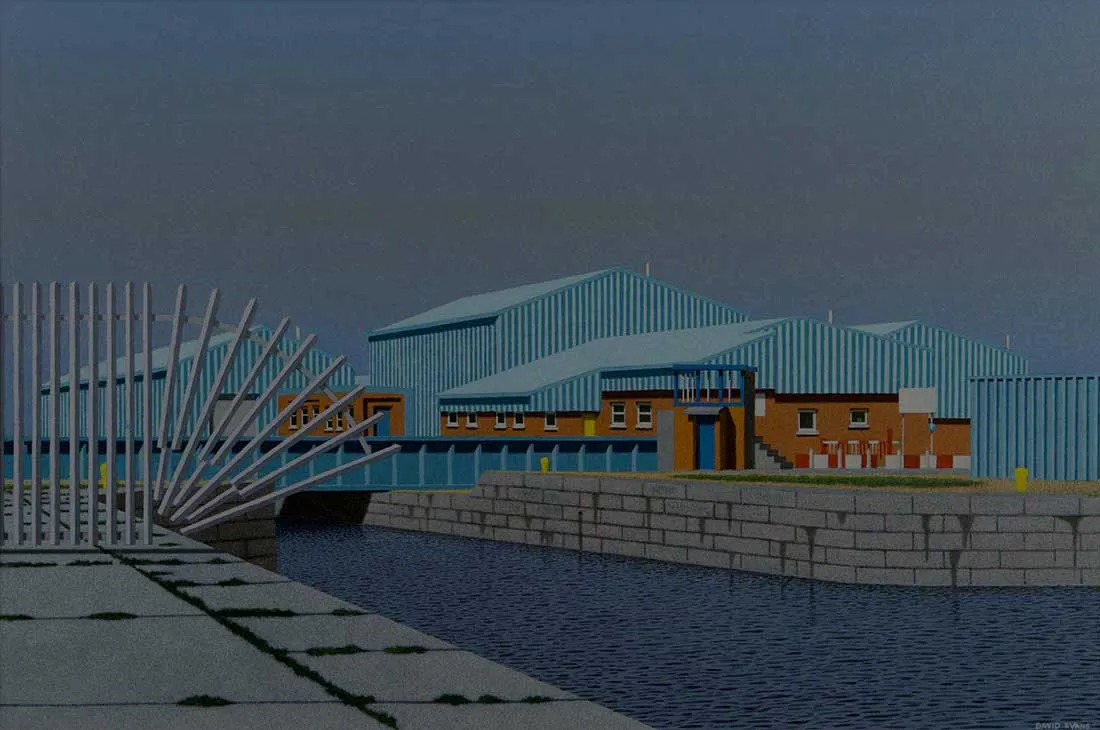 David Evans ARCA RSA RSW (1942-2020), Blue Sheds in Leith