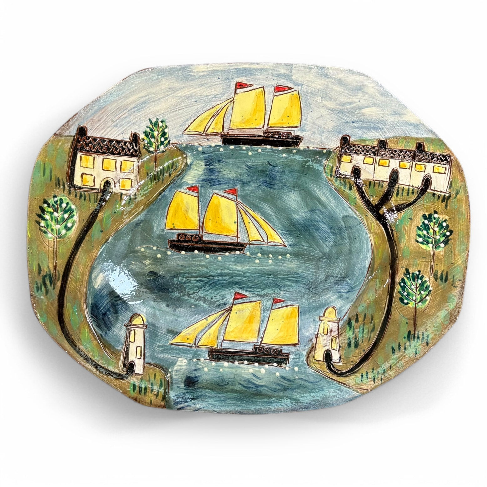 Anne Barrell, In The Channel – octagonal platter, 2025