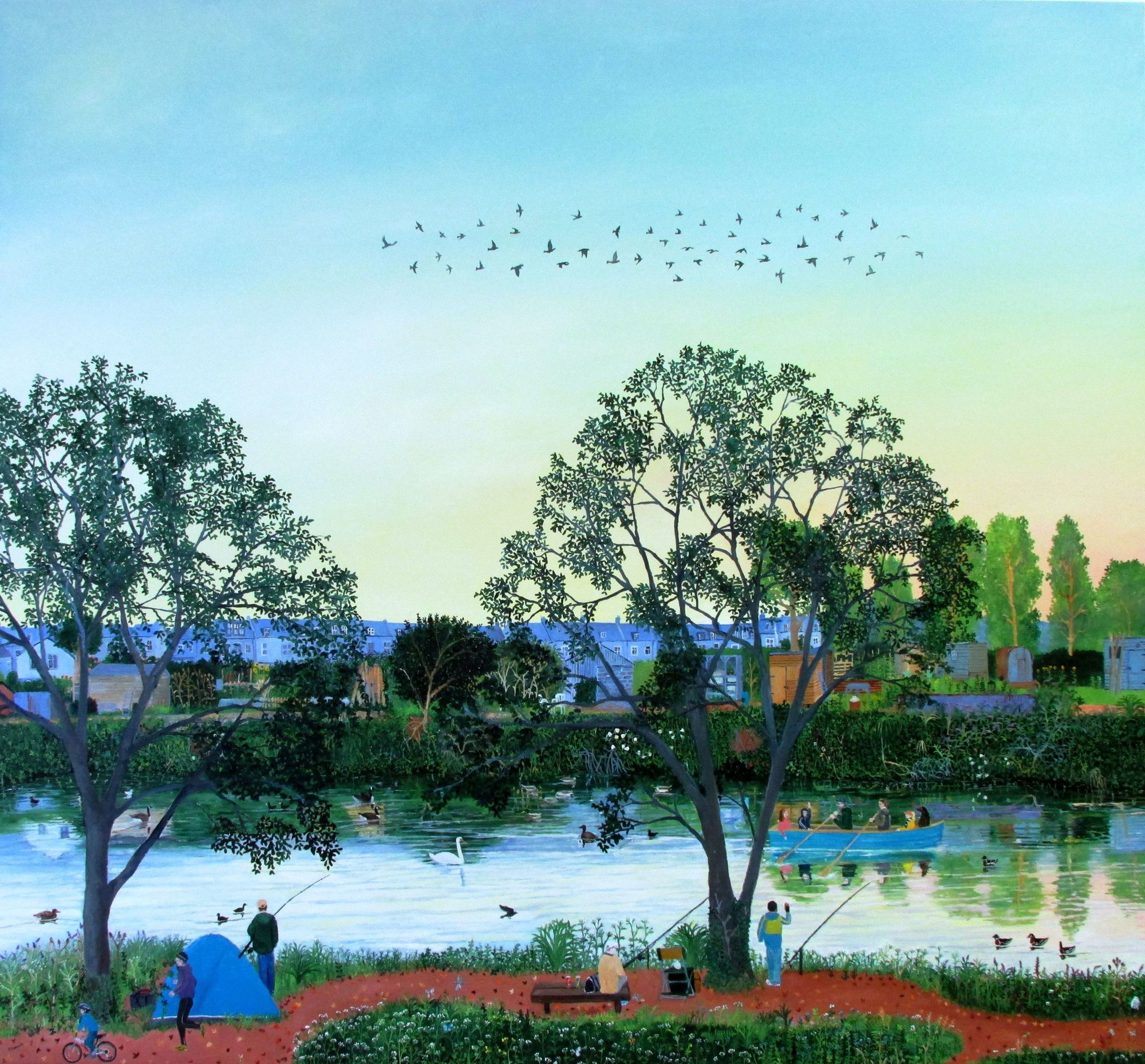 Emma Haworth, Flock of Birds above River Wandle, 2014