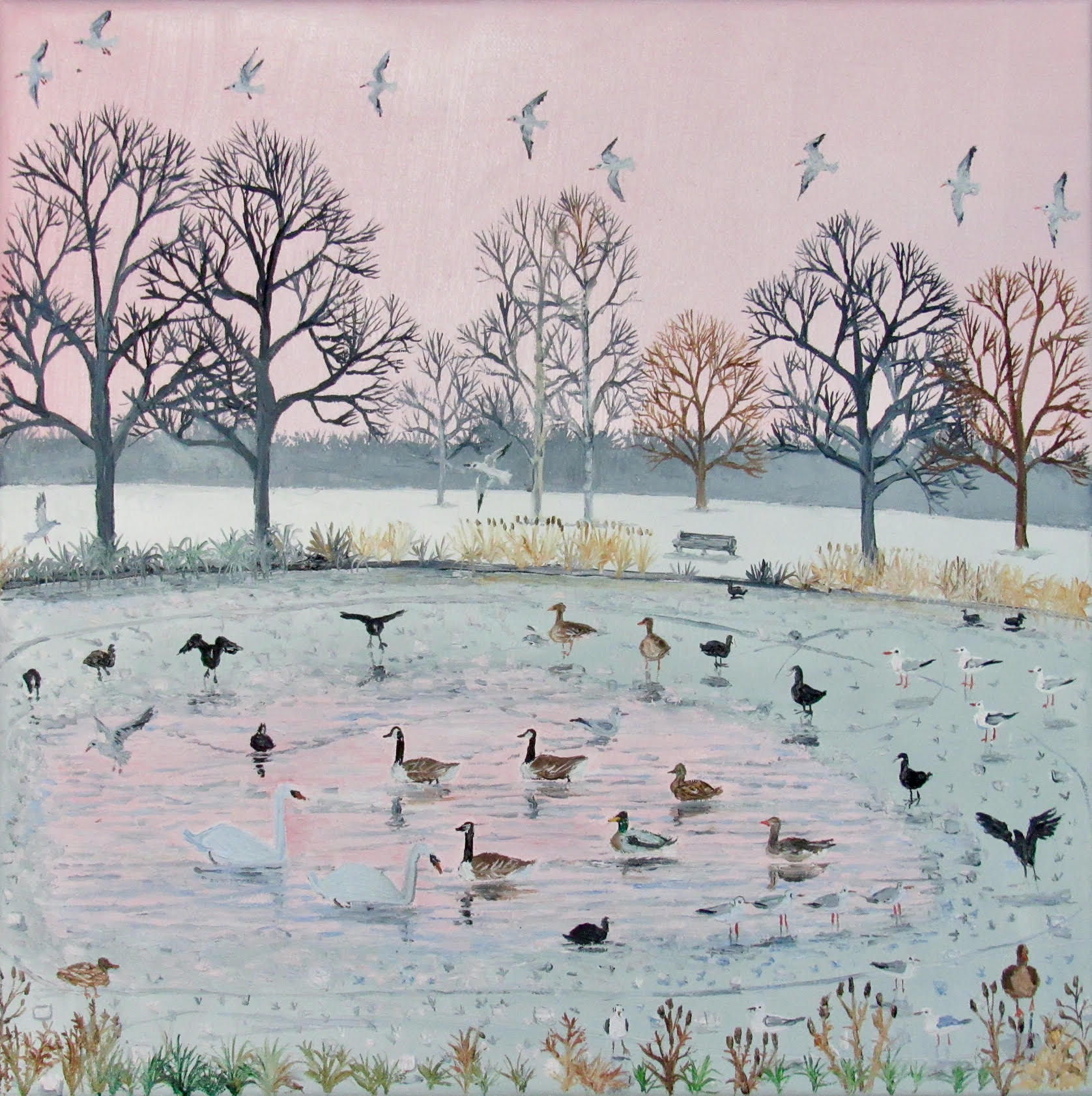 Emma Haworth, Pink sky and seagulls, 2017