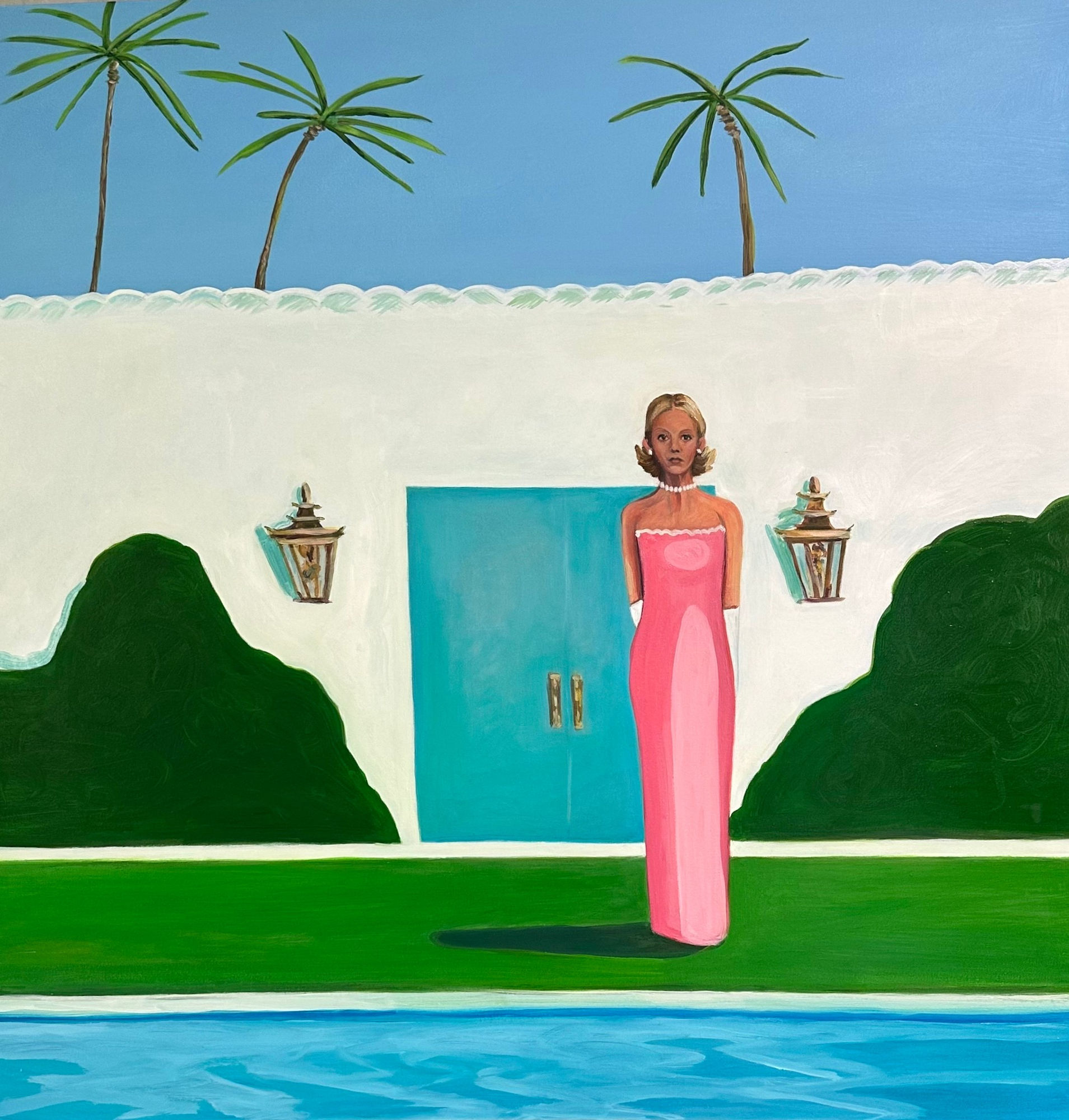 Rachel Lee Hovnanian, Pearl Choker in front of Blue Door , 2023