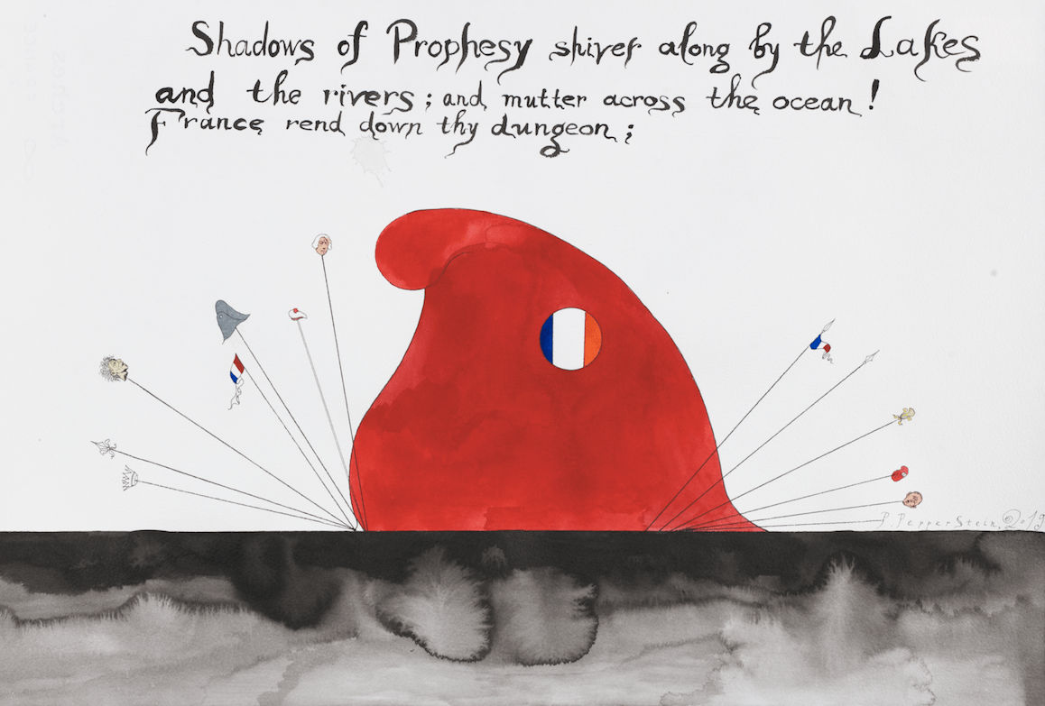 Pavel Pepperstein, Shadows of Prophecy shiver along by the lakes and the rivers, and mutter across the ocean. France, rend down thy dungeon!, 2019