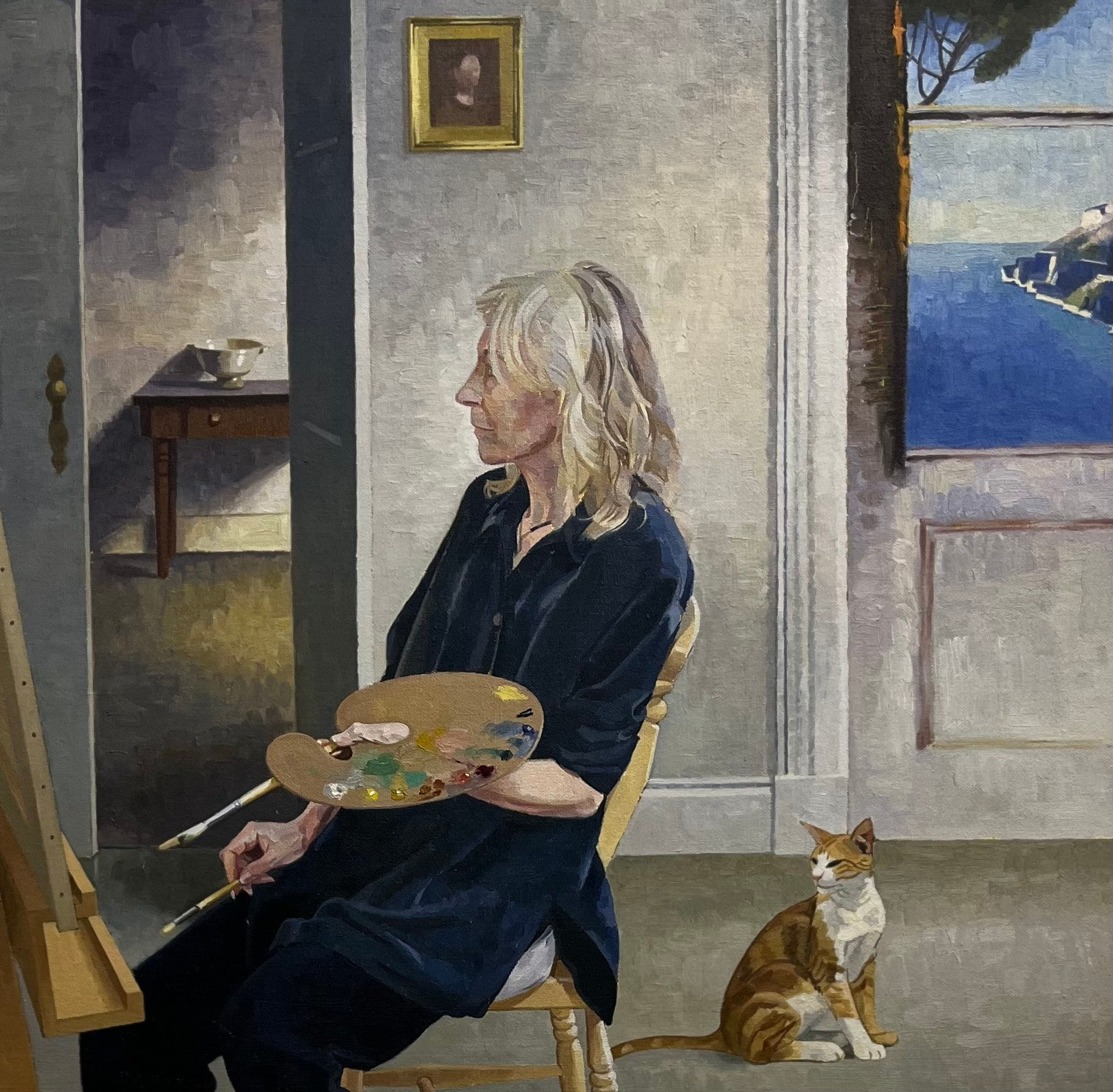 Colin Harrison, Annie at her Easel and a Cat, 2015