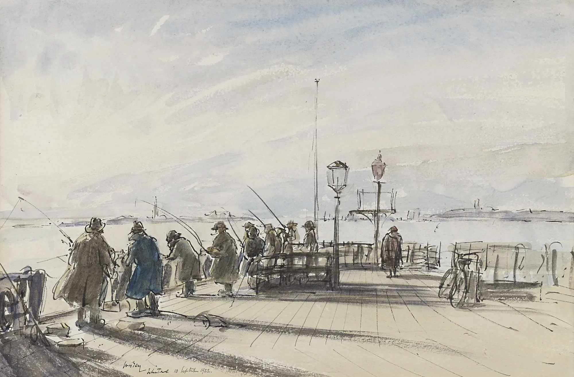 James McBey, Fishing at Felixstowe, Suffolk, 1922