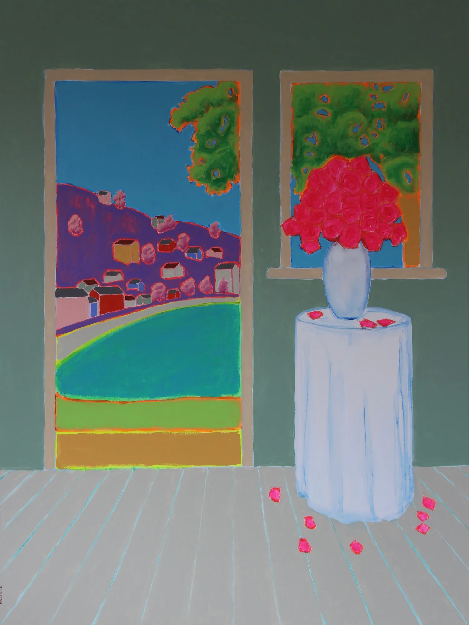 Duncan McCormick, Bay with Pink Flowers, 2020