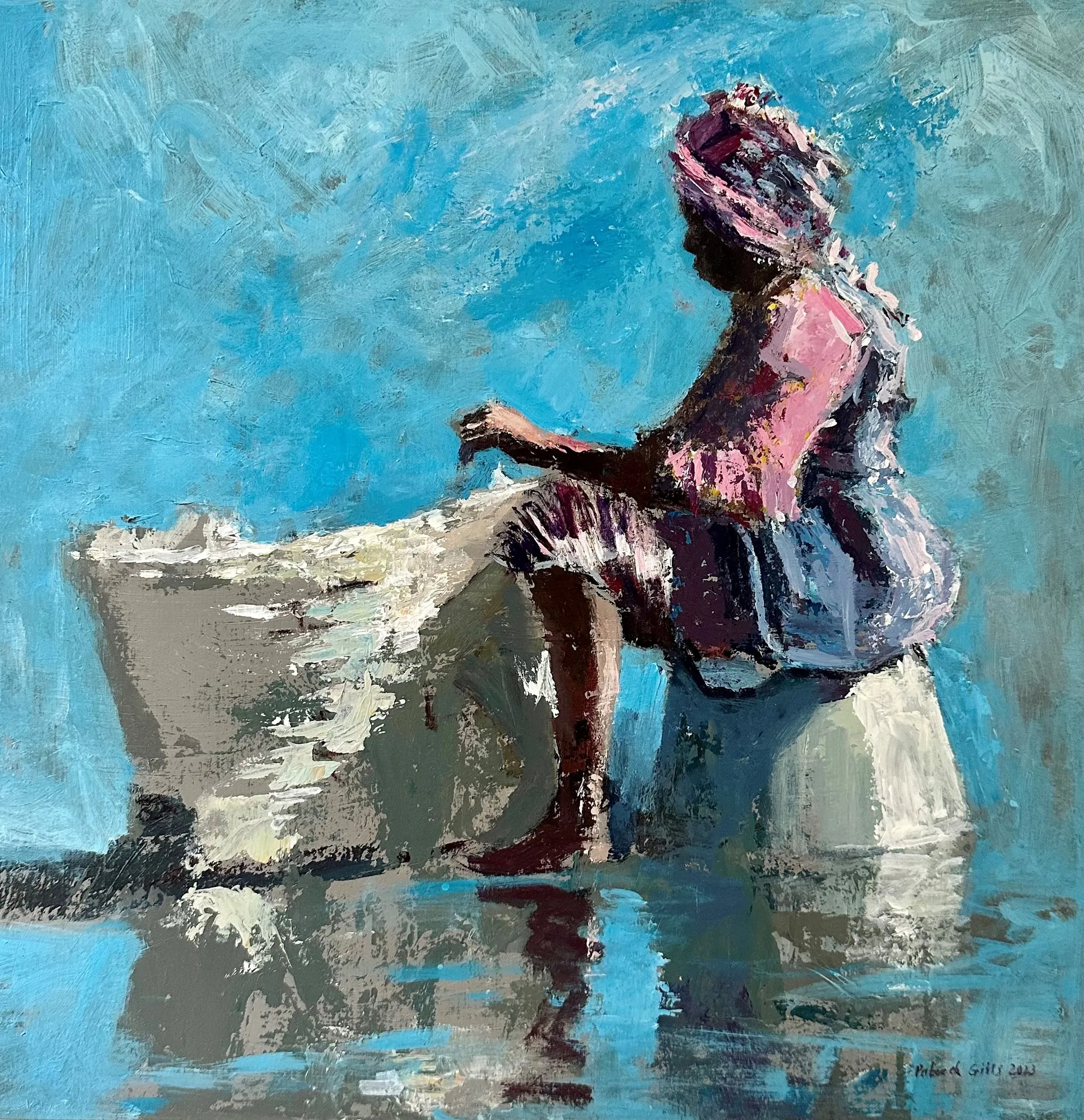 Patrick Gibbs, WOMAN REPAIRING A BASKET, GAMBIA