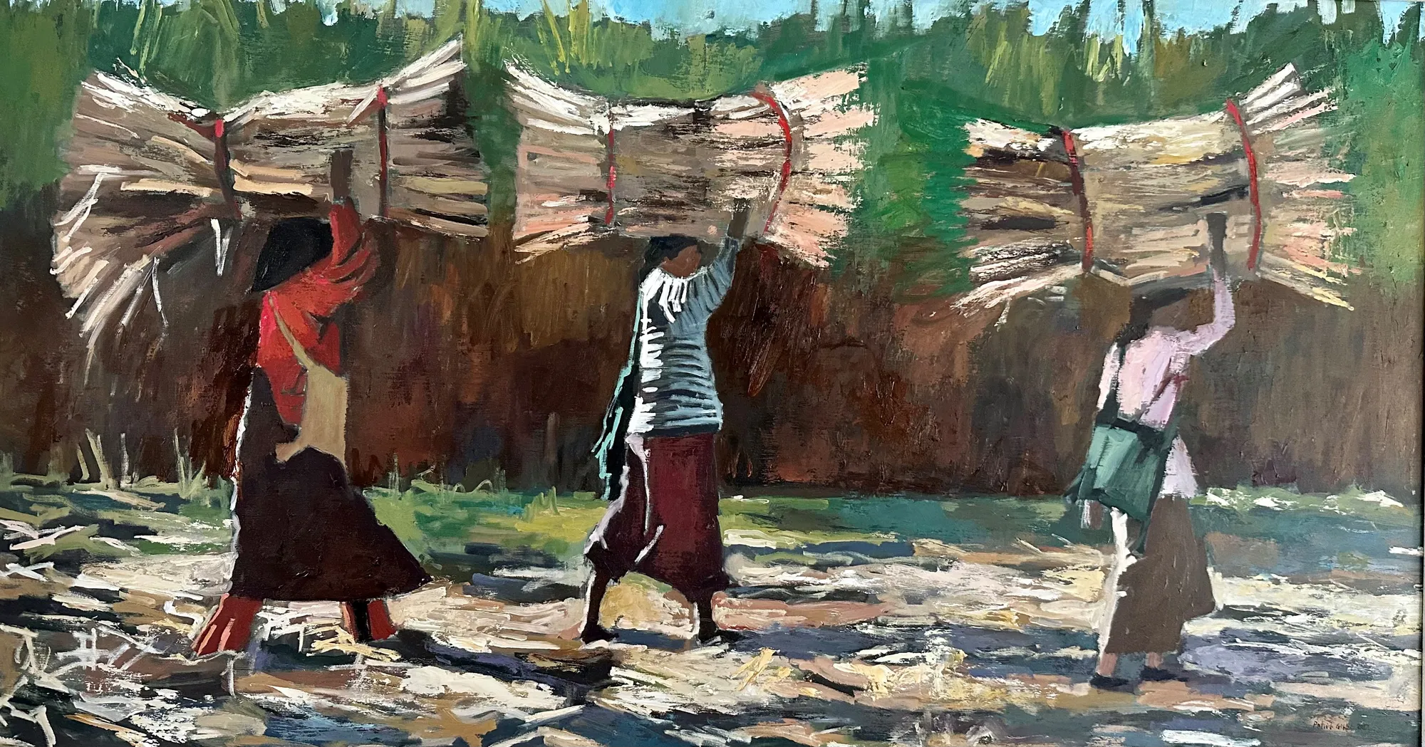 Patrick Gibbs, THREE WOMEN CARRYING SUGARCANE, MYANMAR, 2023