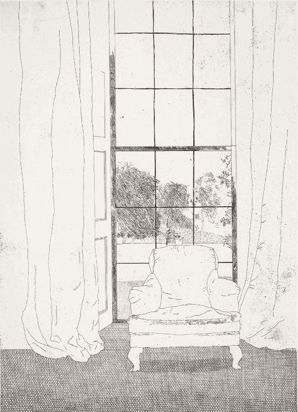 Lithograph Of Water 5 David Hockney. sketch of a window