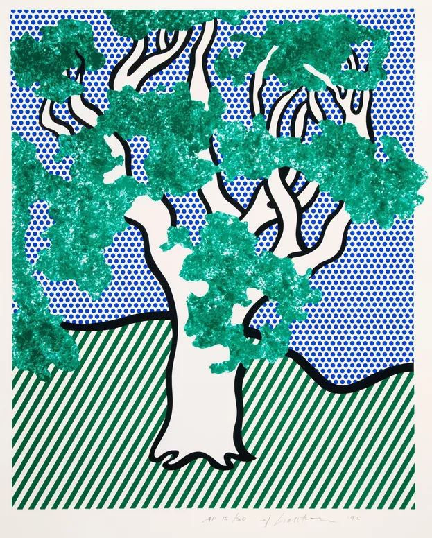 Roy Lichtenstein From Portfolio 'Columbus' print. tree with green leaves