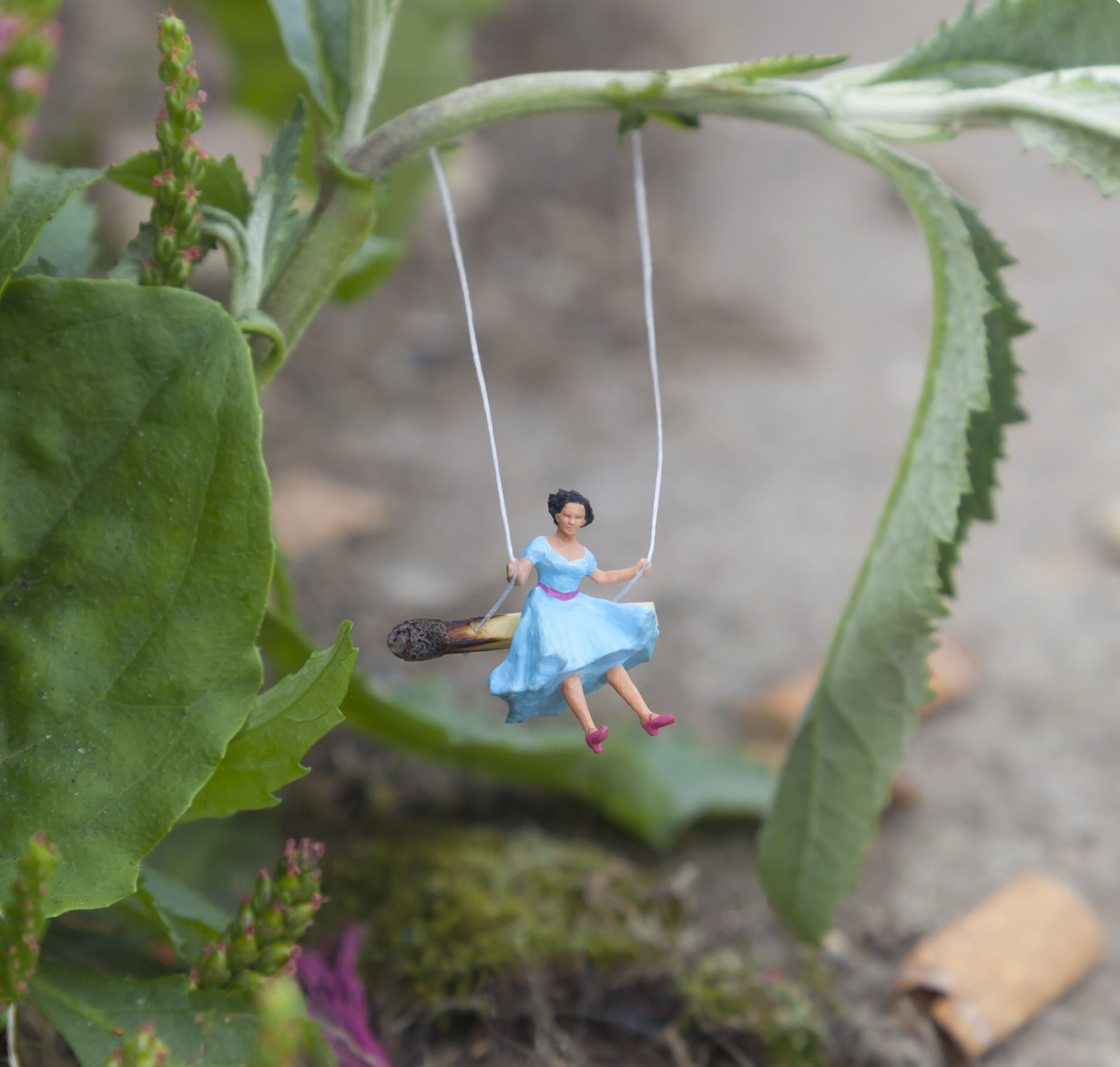 Slinkachu the Glade print (girl on a swing)