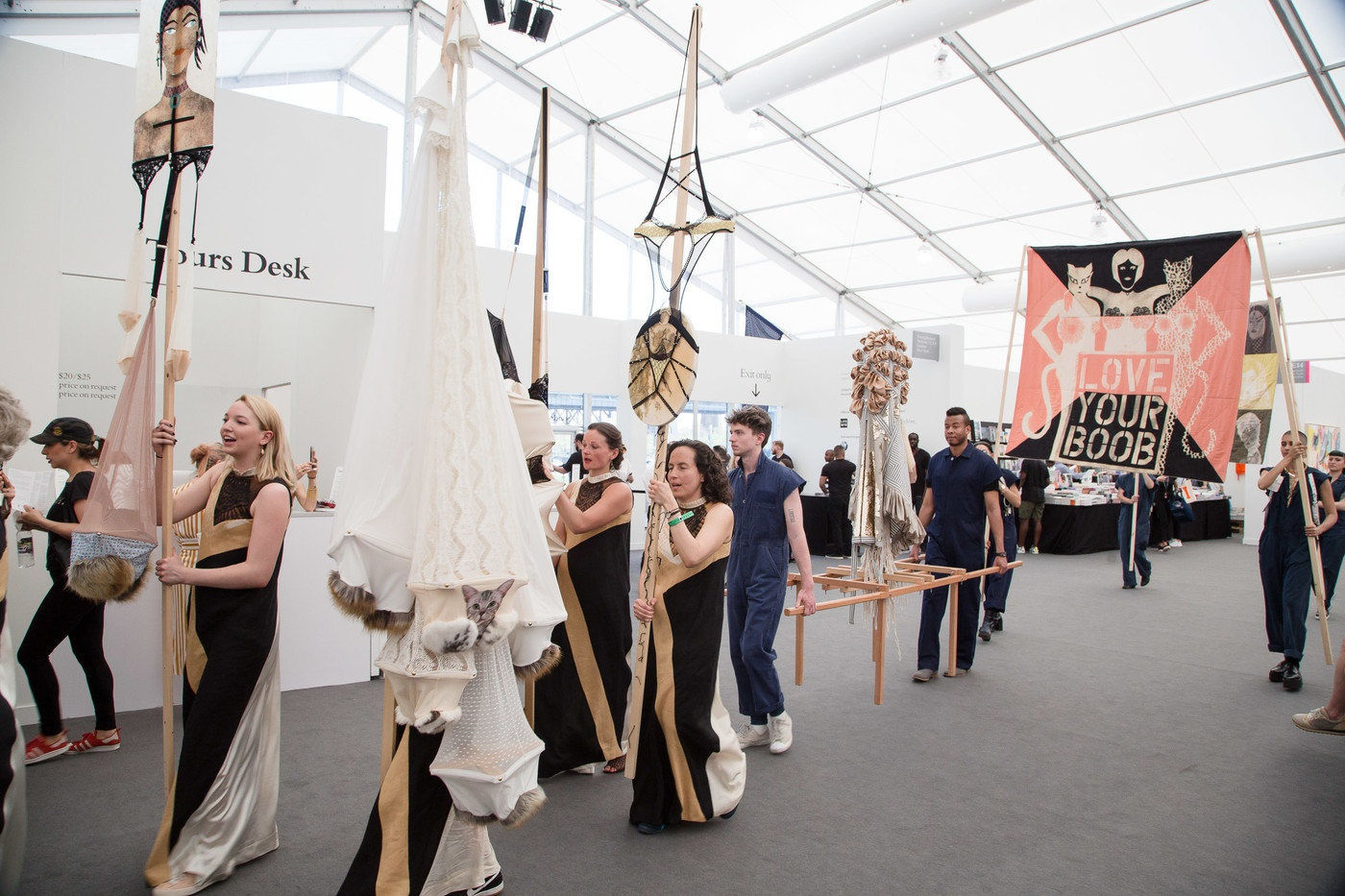 Installation images and live images of Lara Schnitger's Suffragette City at Frieze.