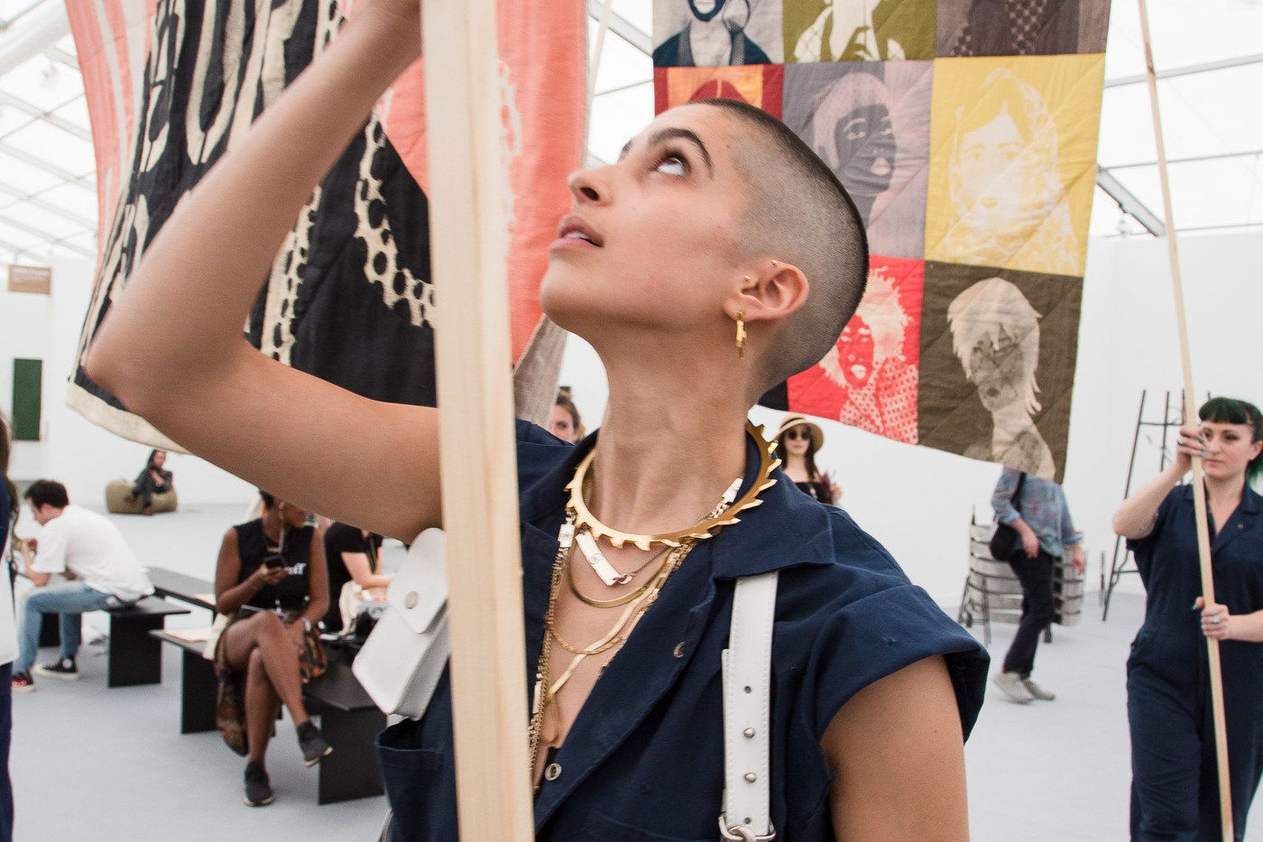 Installation images and live images of Lara Schnitger's Suffragette City at Frieze.