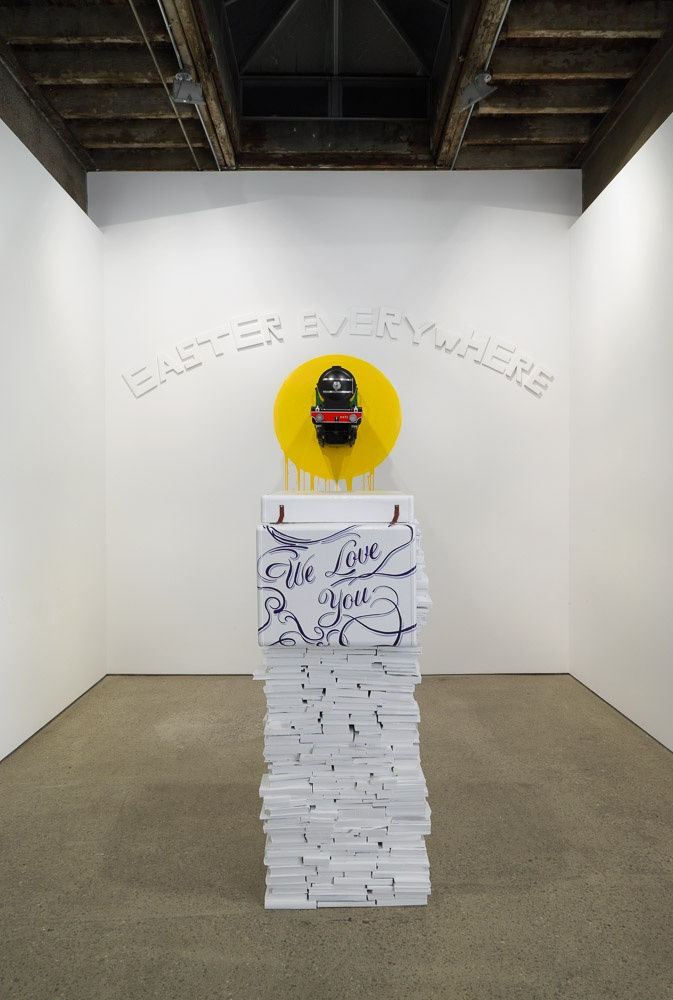 Installation view of Jim Lambie's solo exhibition. Two additional works shown.