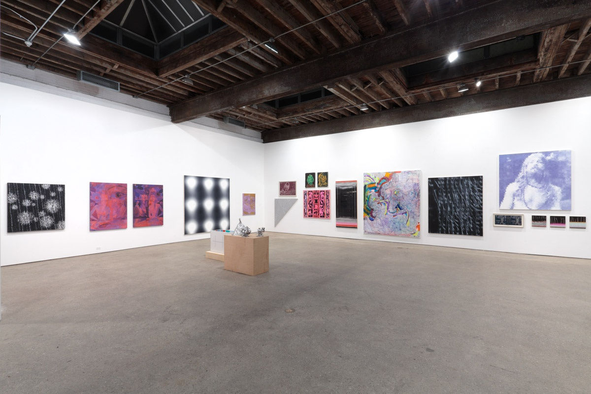 Installation view of the group exhibition titled the Painter of Modern Life. Many works shown.
