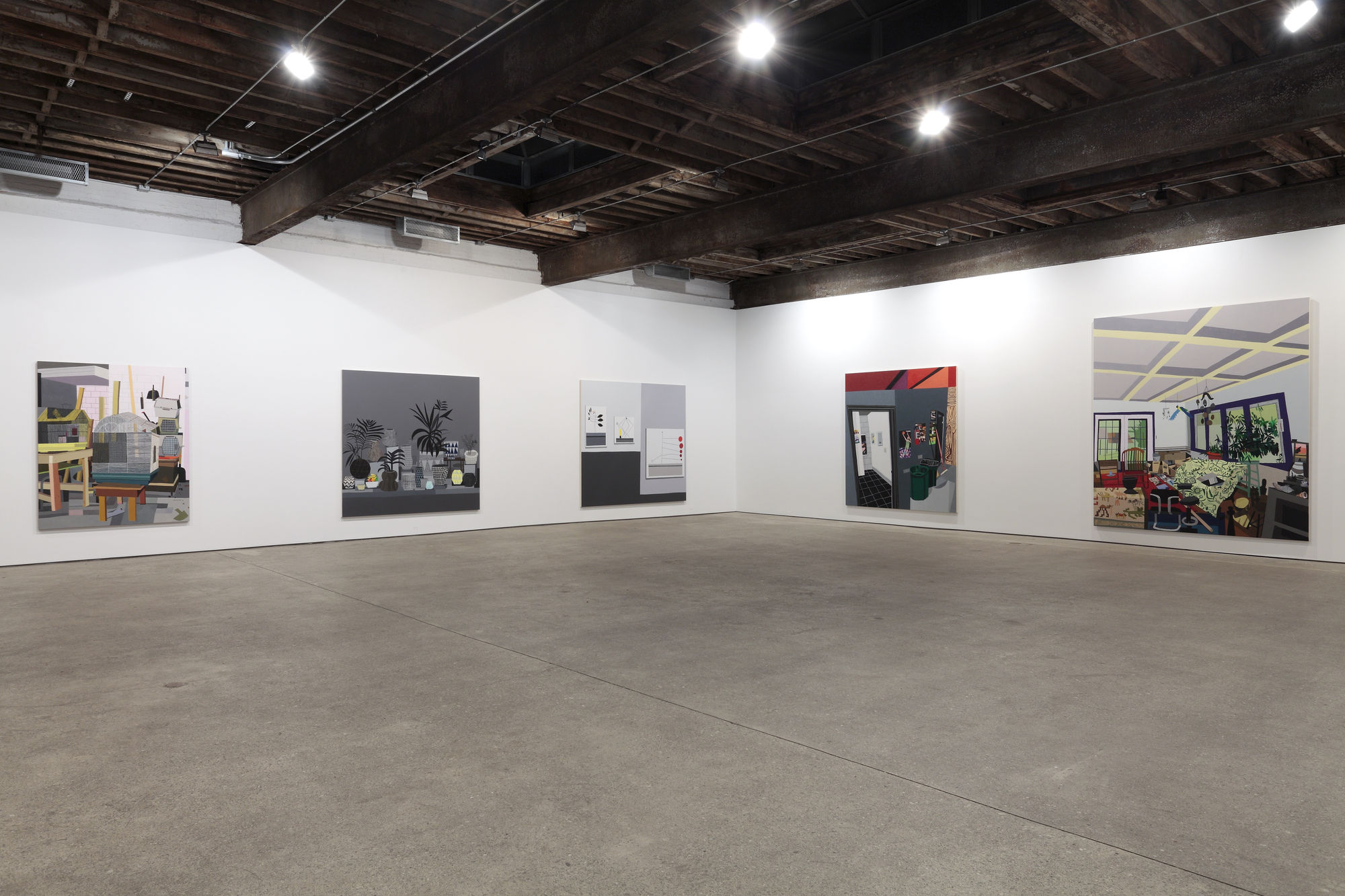 Installation view of Jonas Wood's third solo show at Anton Kern Gallery.
