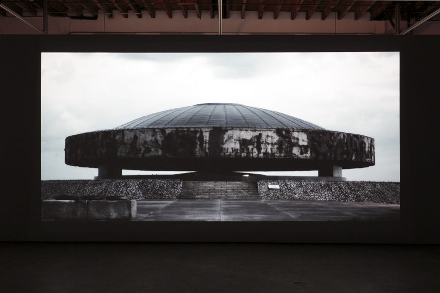 Installation view/Film still of Marcel Odenbach's 2009 film Turning Circles.