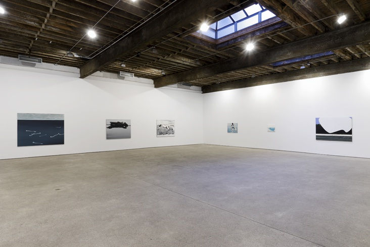 Installation view of Wilhelm Sasnal's fourth solo show at Anton Kern gallery, featuring a body of paintings organized around subject matters concerning personal contemporary life. Multiple works shown.