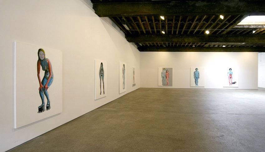 Installation view of Dan McCarthy's fourth solo show at Anton Kern Gallery, featuring about a dozen canvases of alienated men and women. Some works.