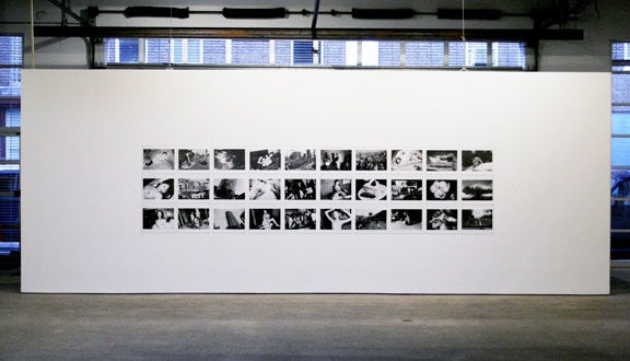 Installation view of Araki's rarely seen body of work. One wall of the gallery.