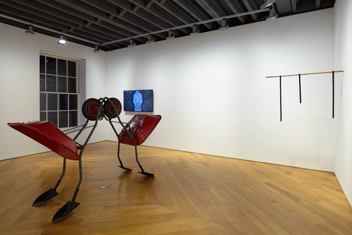 installation view of group show 'Samba in the Dark'. Marepe's A Coruja (The Owl) alongside some smaller works.