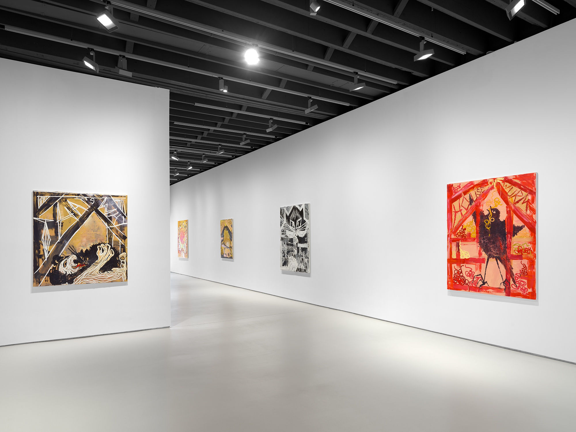 Installation view at Anton Kern Gallery, Second Floor, Bendix Harms paintings, 2021. Large shot of second floor.