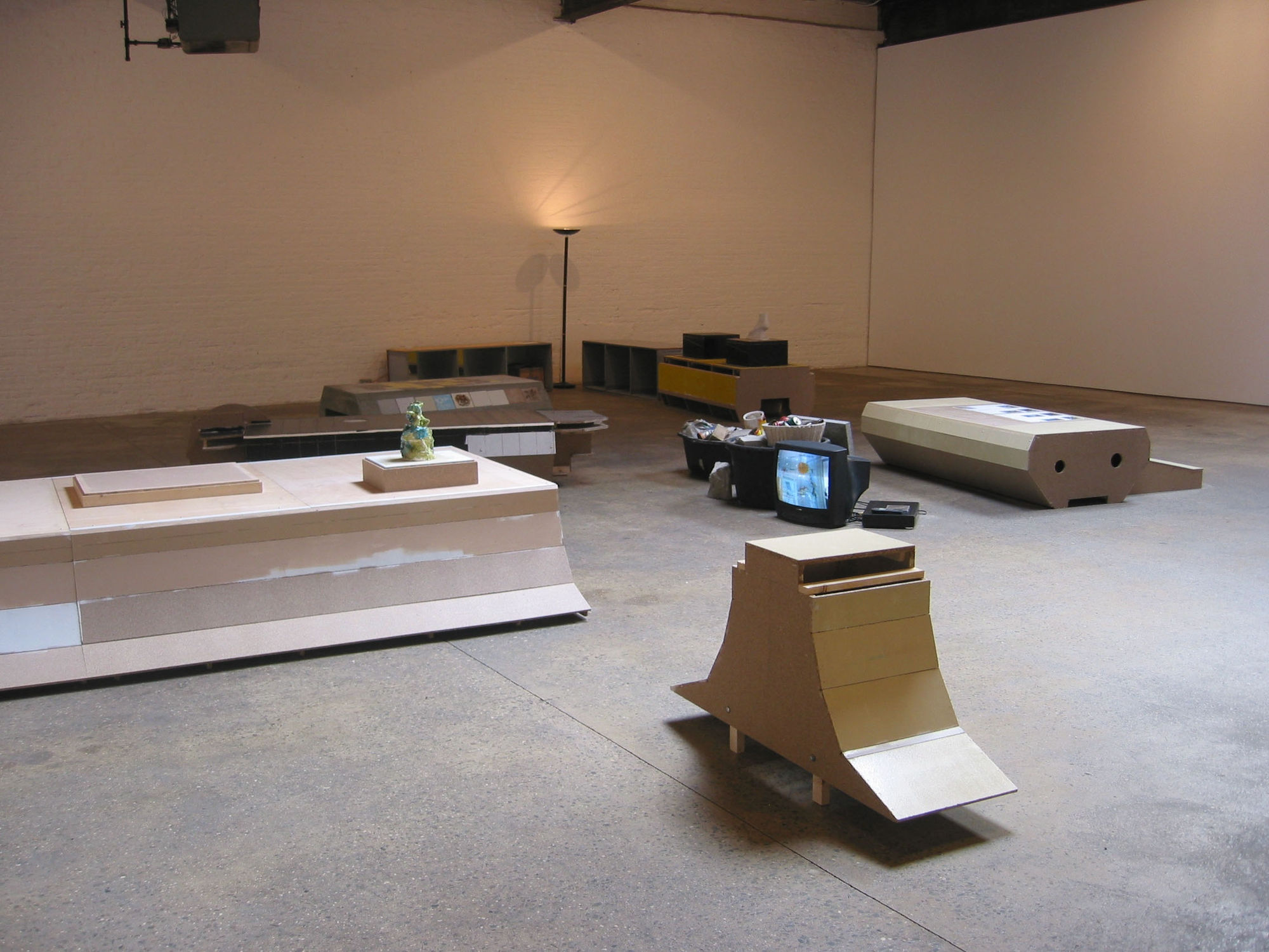 Installation view of Manfred Pernice's third solo show in New York titled Commerzbank.