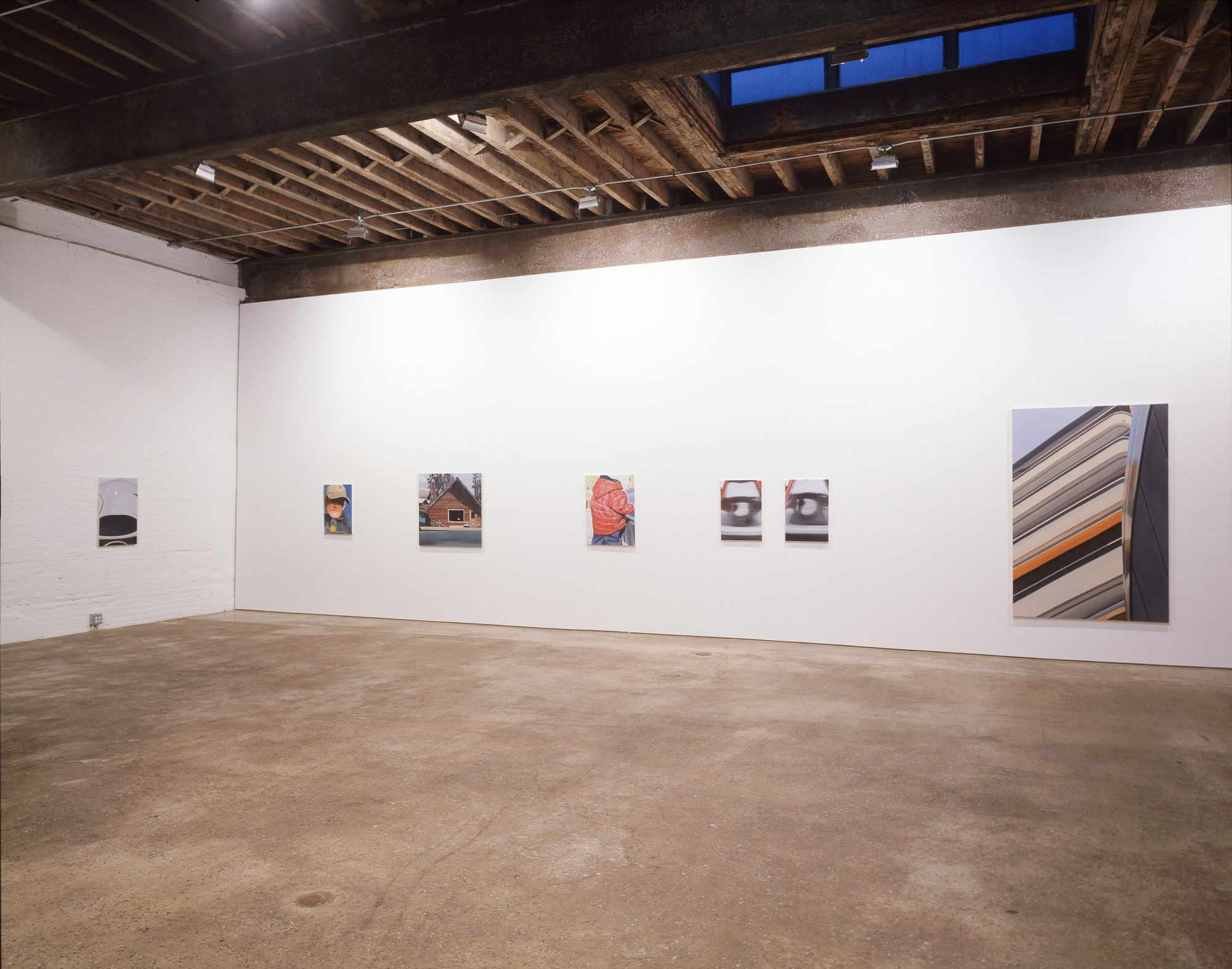 Installation view of Eberhard Havekost's third solo show at Anton Kern, titled "Square" and investigating building facades, mobile homes, exteriors, and interiors of homes.