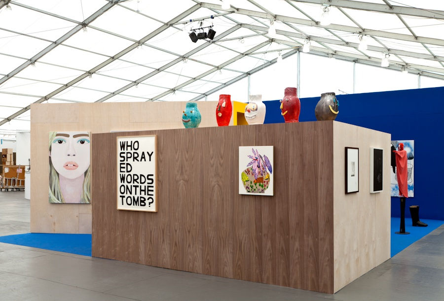 Installation view of Anton Kern's booth at Frieze New York 2014. Shrigley, Jonas Wood, and Dan McCarthy represented.