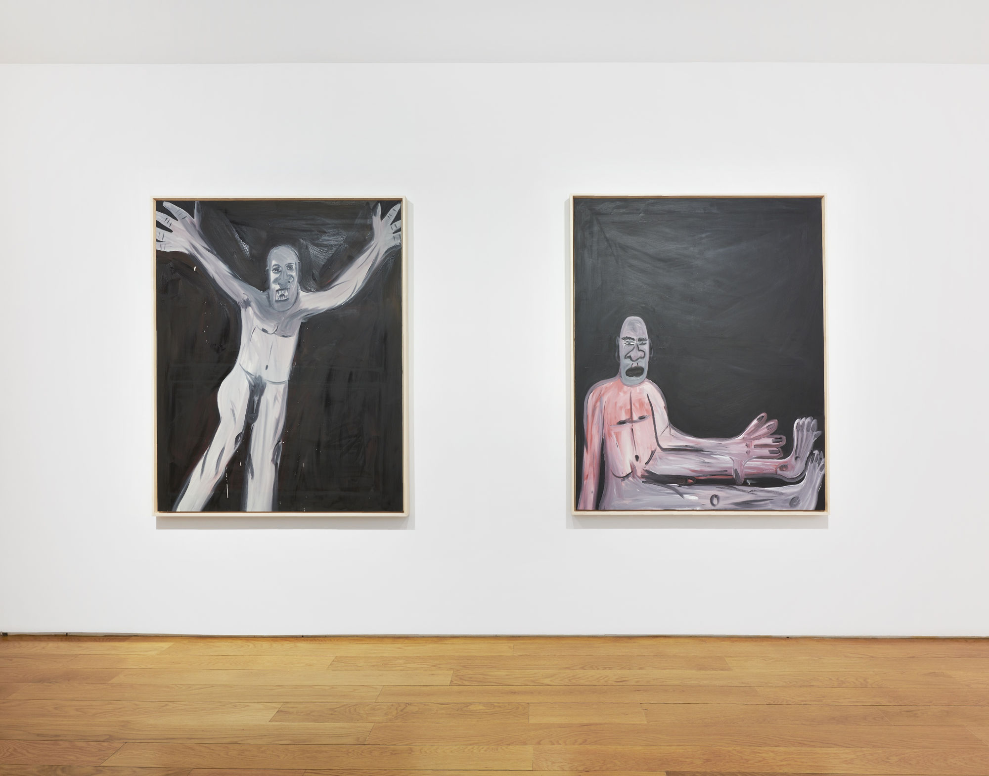 Two paintings on black ground.