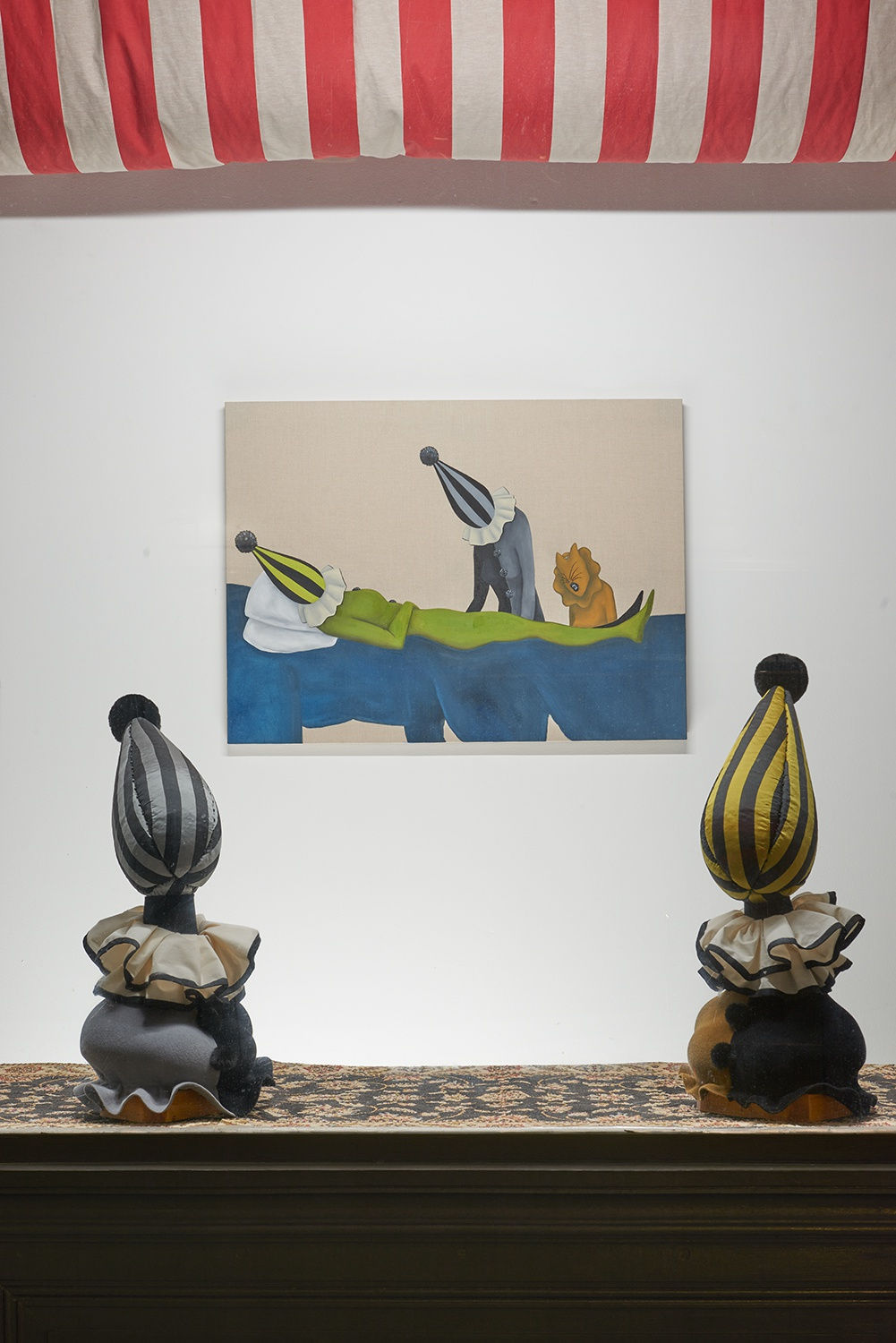 Installation view of the 2022 exhibition “Ryan Wilde's Circus of Solitude” at WINDOW with view of walls and artworks.