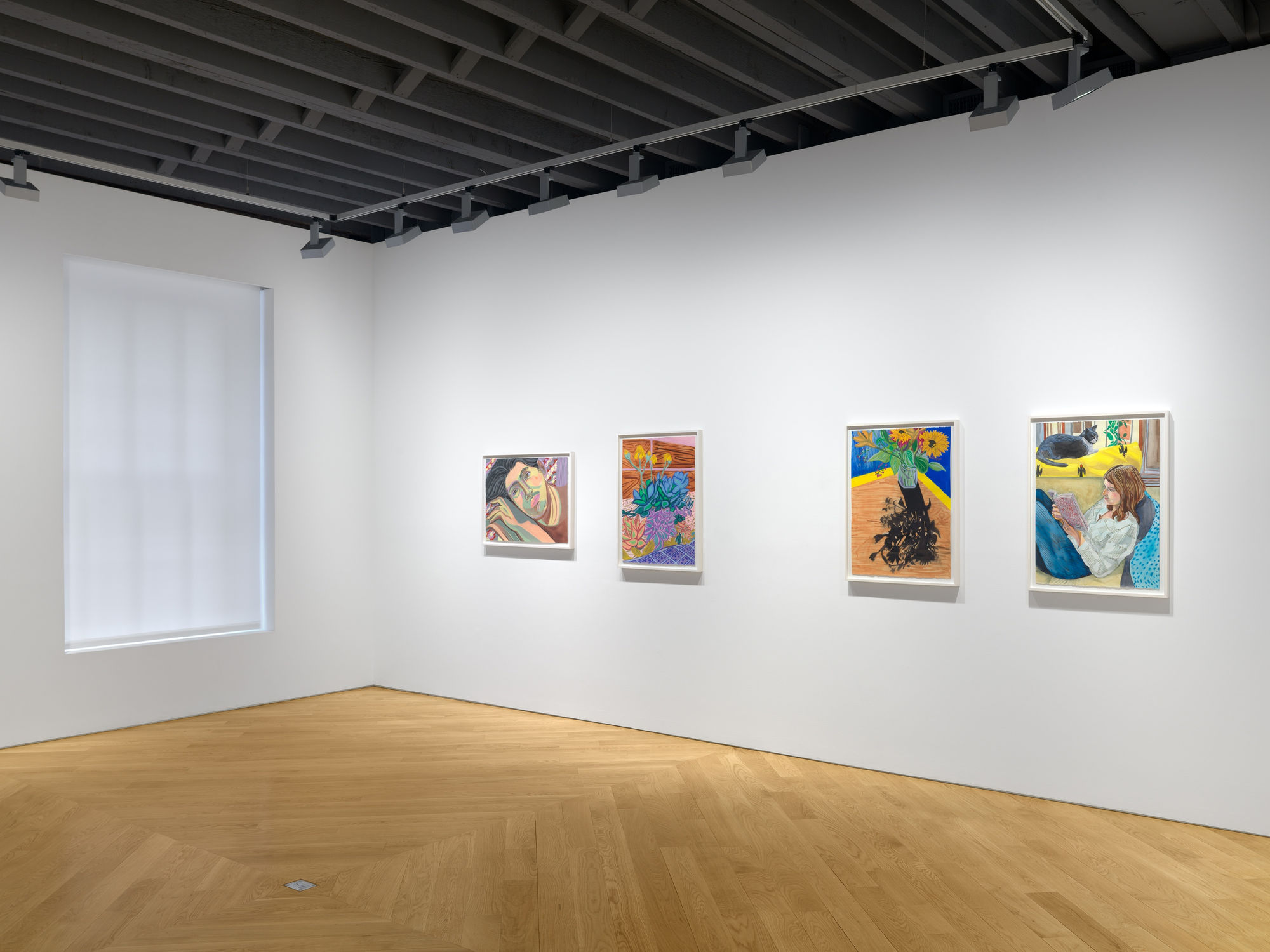Installation view of Aliza's exhibition titled "Flora." Image presents four of Aliza's works.