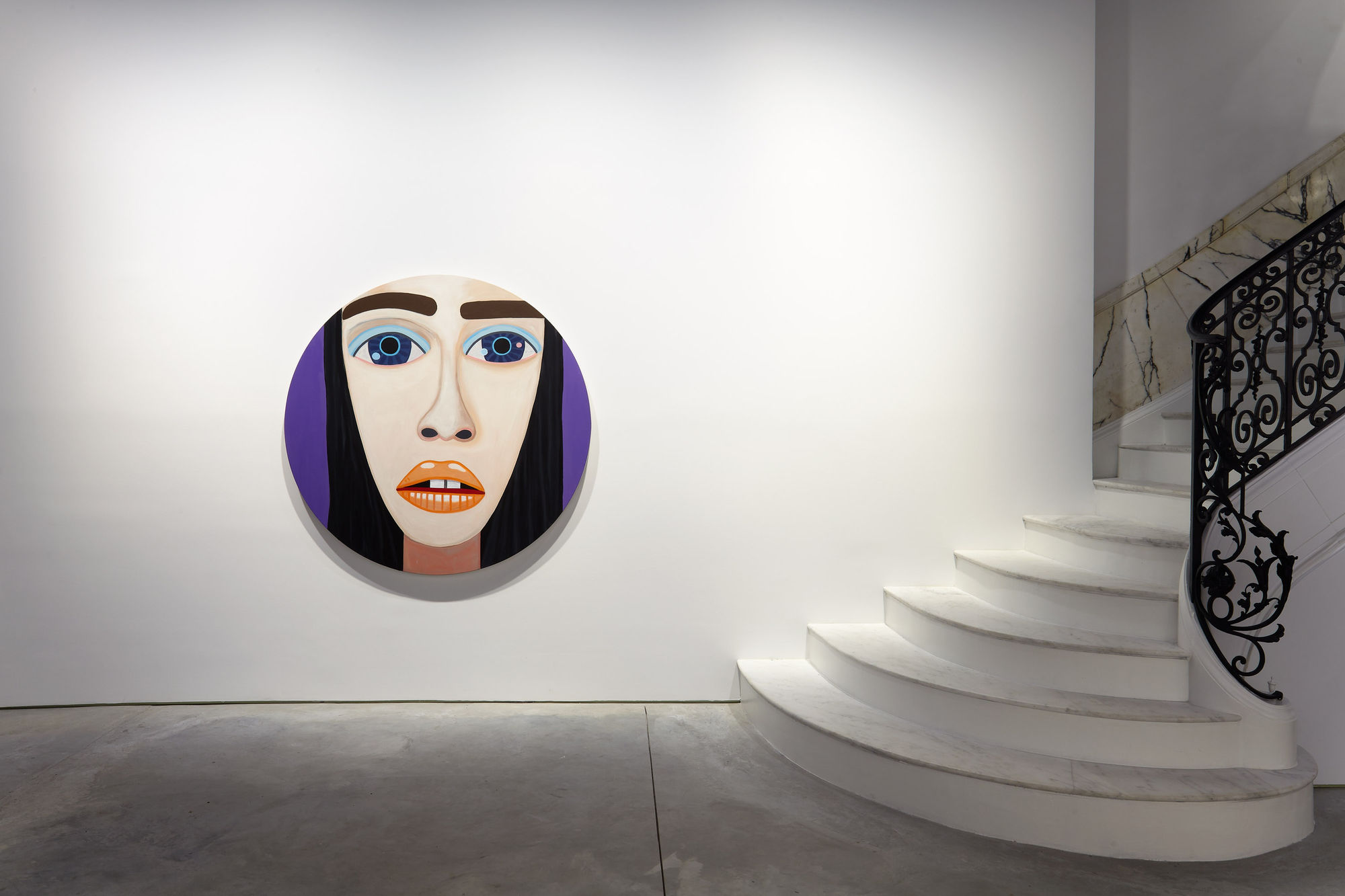 Installation view of Brian Calvin's show. One work featured here at the entryway of the gallery.