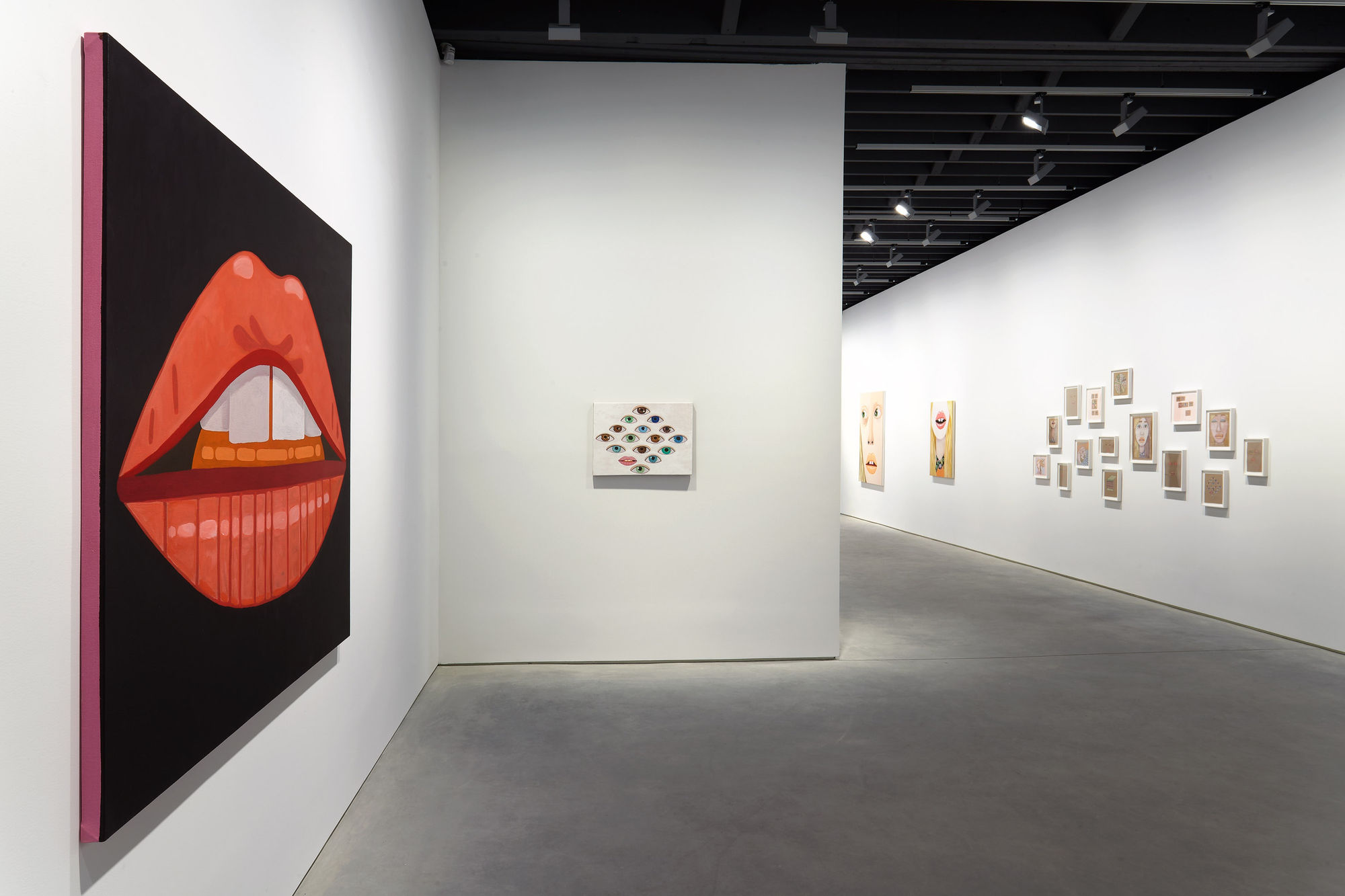 Installation view of Alessandro Pessoli's show Against Me. Many works featured.