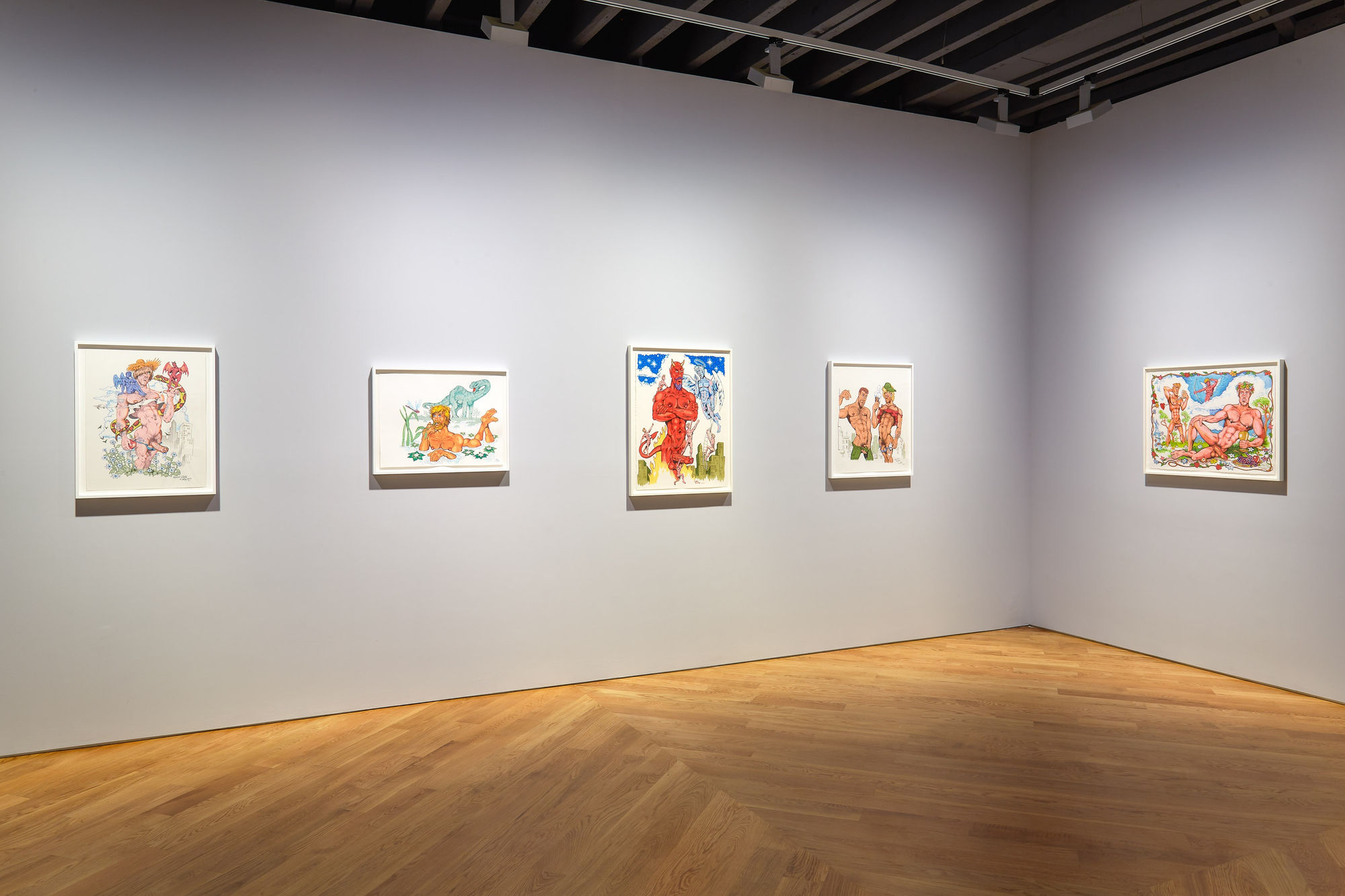 Installation view of Drawings by Mike! a solo show featuring Mike Kuchar's works. Three more drawings featured.