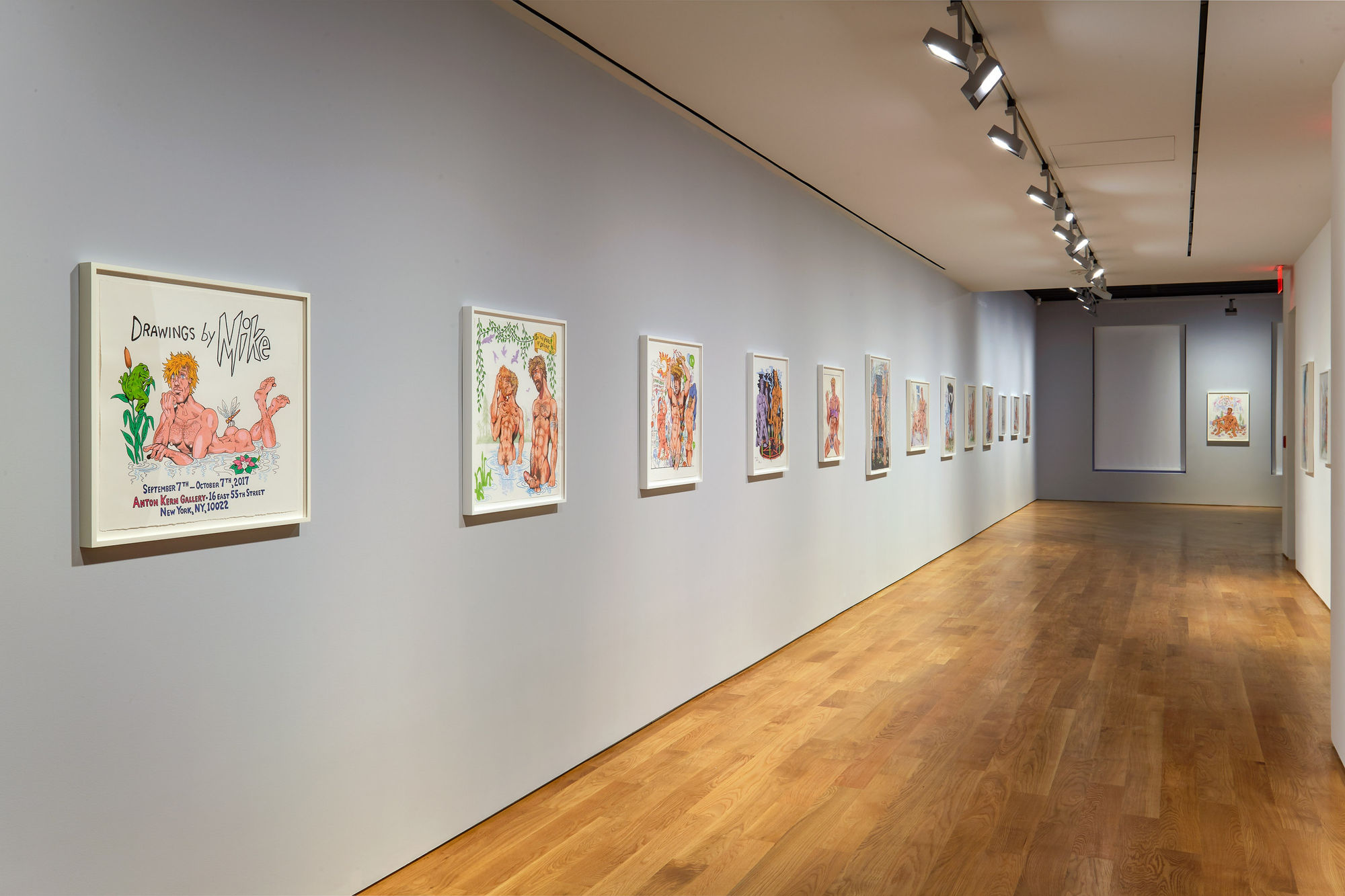 Installation view of Drawings by Mike! a solo show featuring Mike Kuchar's works.