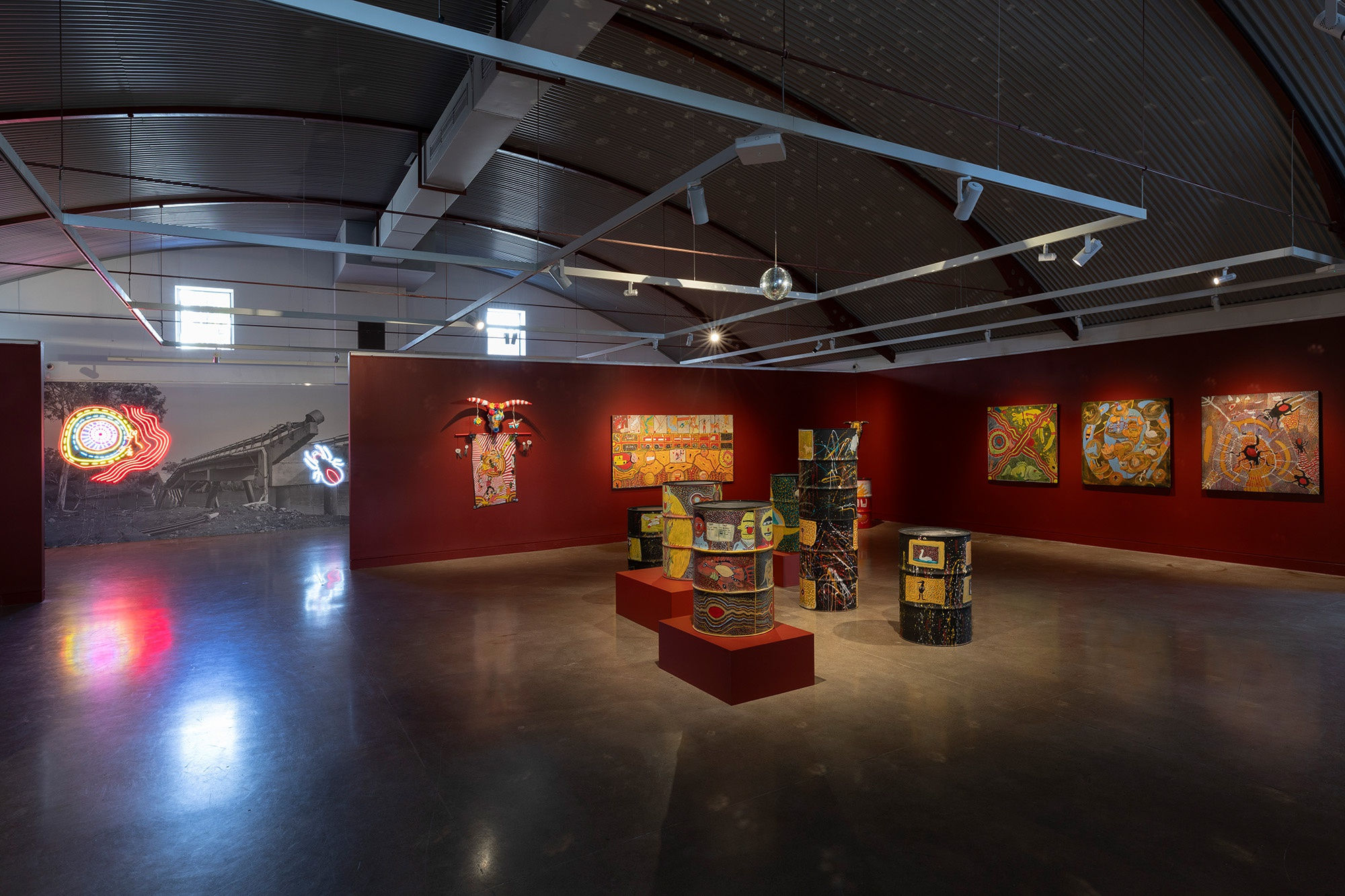 Disco Dreamtime Drums exhibition installation view. Photograph by Jessica Maurer.