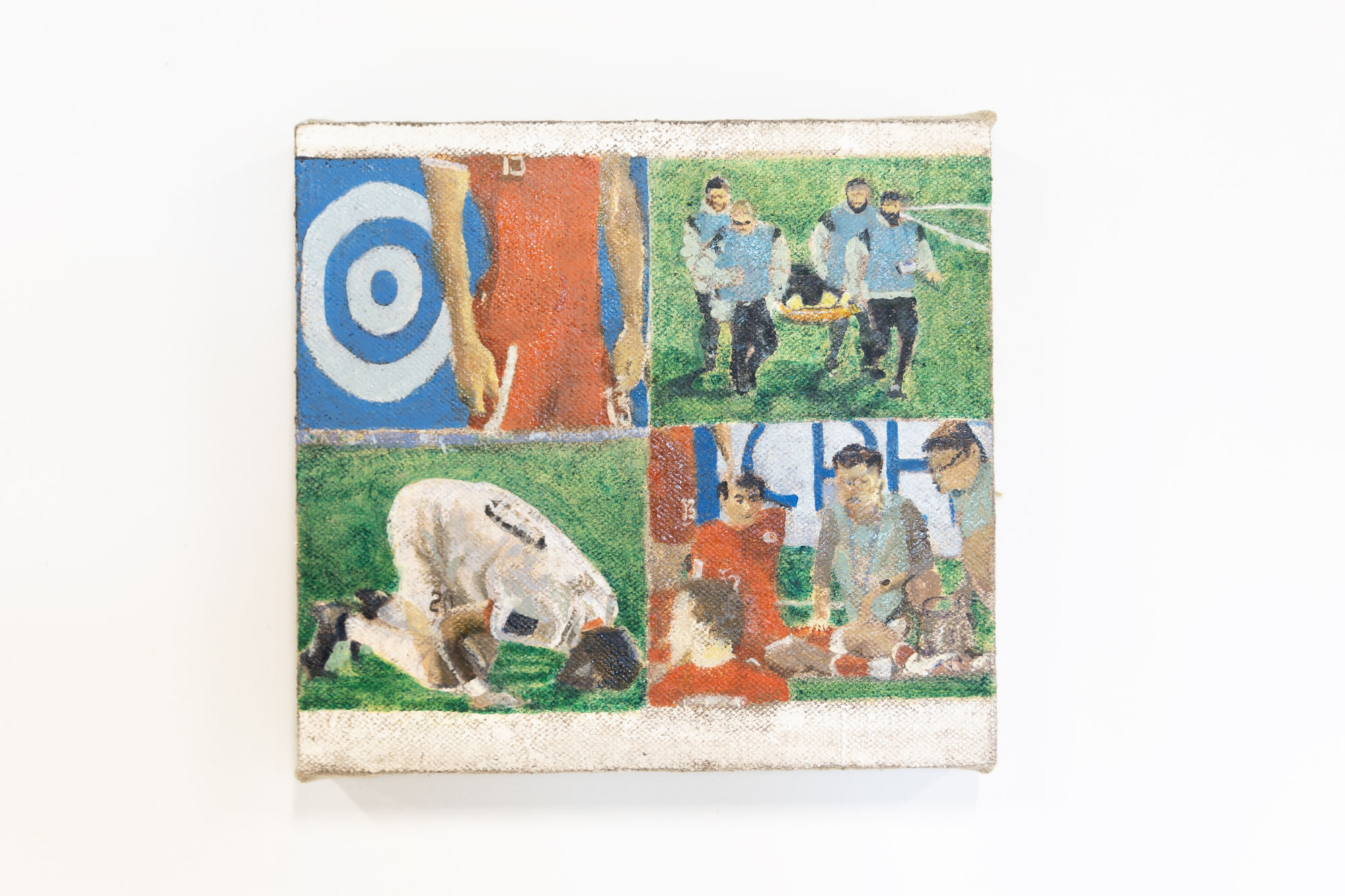 Ed Oh Palestine vs Hong Kong, 2024 Oil on hemp 11 1⁄4 x 12 1⁄4 x 2 inches