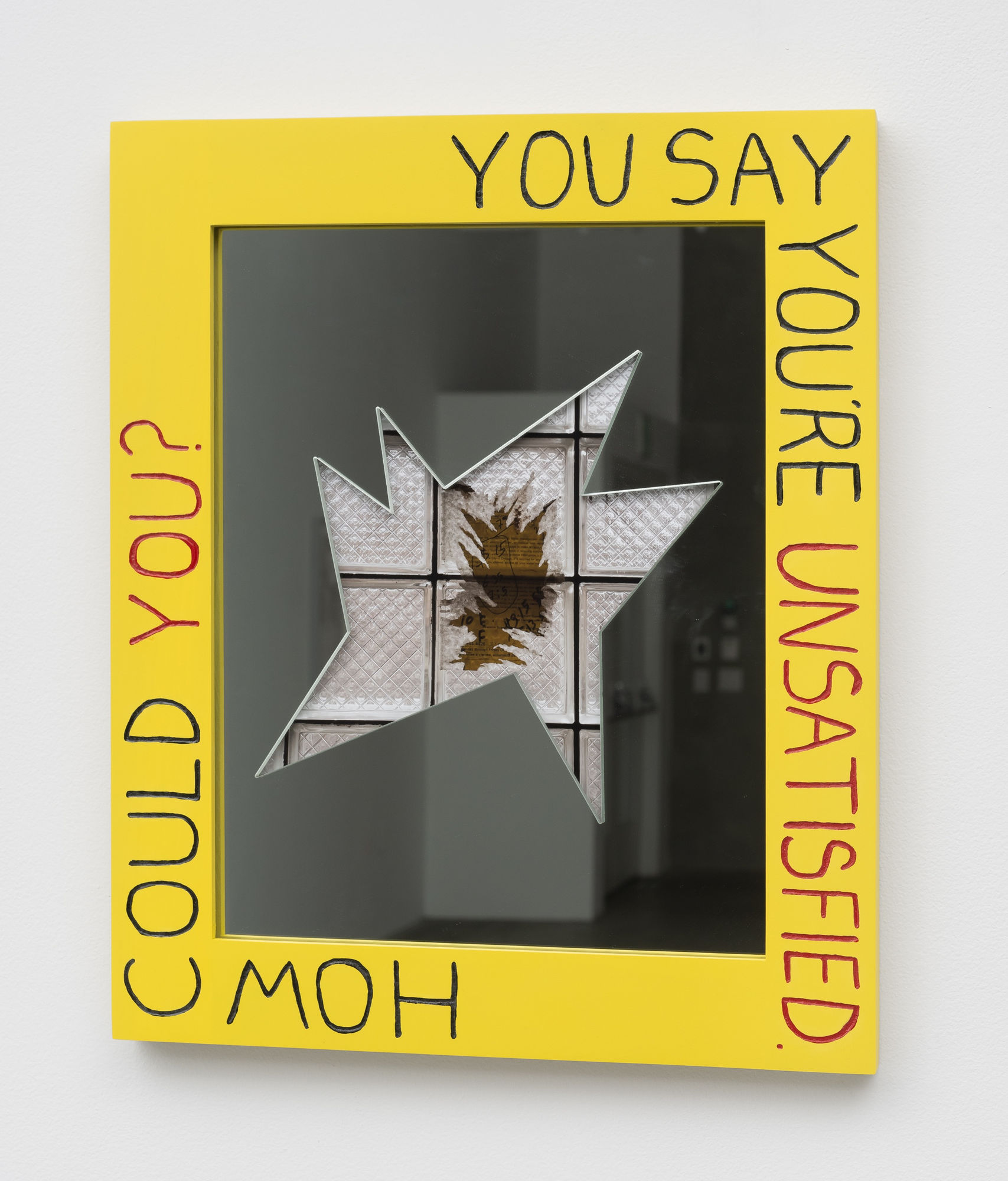 You Say You're Unsatisfied How Could You?, 2024 Mirror, archival pigment print, enamel paint 17 3/4 x 14 1/2 x 1 1/4 inches
